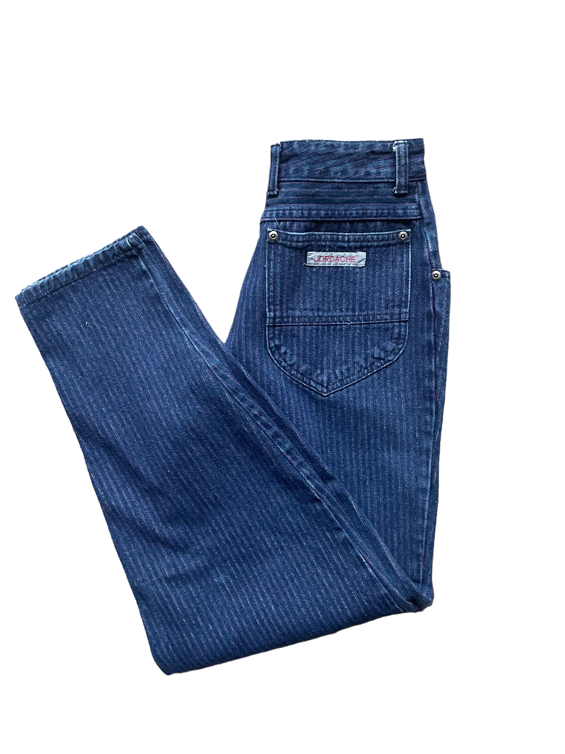 Folded view of Vintage 1980s Ladies Purple Pinstripe Jordache Jeans | Barn Owl Seattle | Vintage Ladies Jeans and Denim