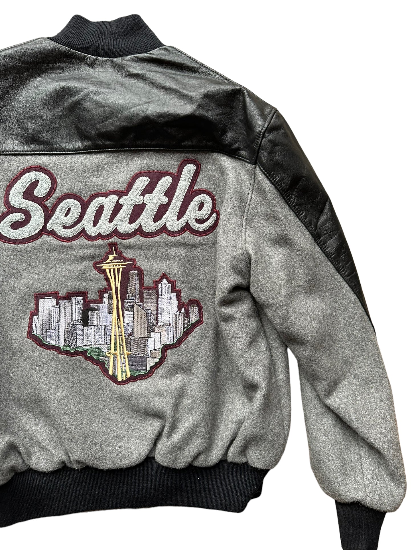 Right Rear View of Seattle Supersonics Grey, Maroon & Black Prototype Jacket SZ L | Vintage Seattle Supersonics  | Seattle Vintage Basketball