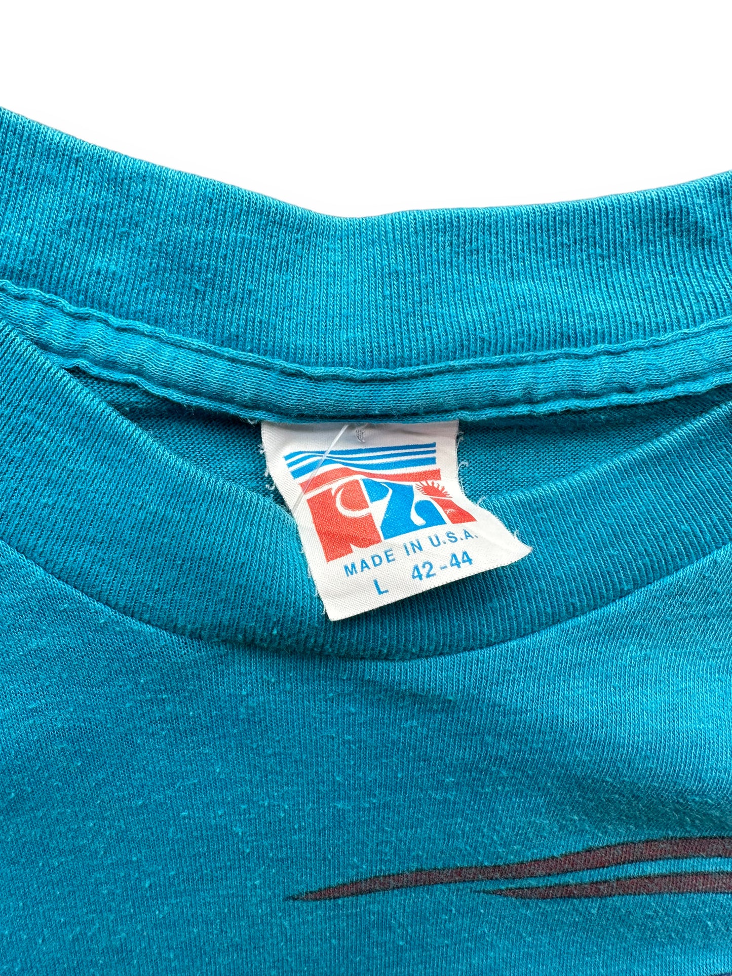 Tag detail shot of Vintage Blue Wind Surfing Tee SZ L | Vintage T-Shirts Seattle | Barn Owl Vintage Tees Seattle