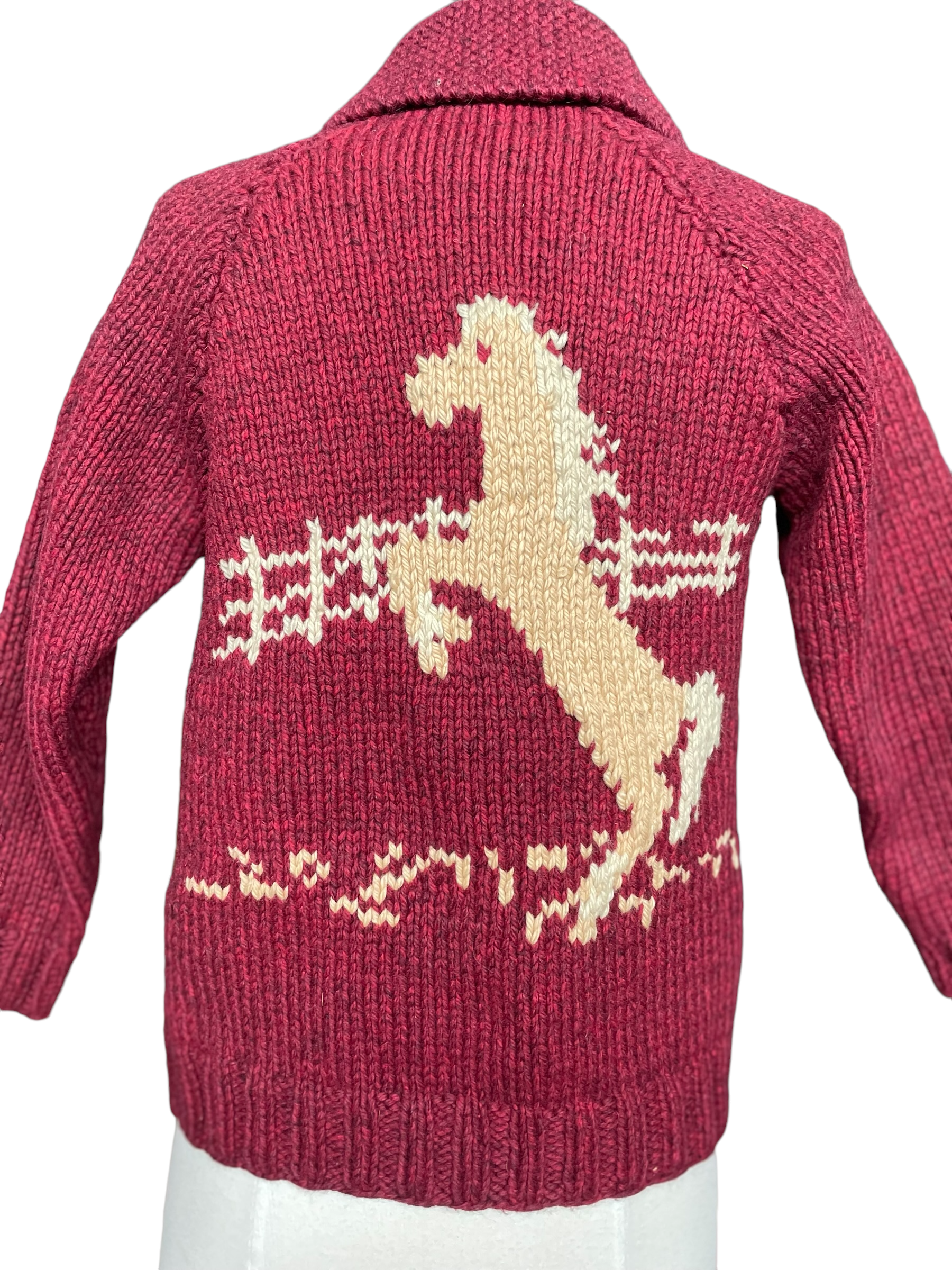 Vintage 1950s Kids Horse Cowichan Sweater | Barn Owl Vintage | Seattle VIntage Sweaters Full back view.