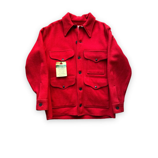 Front View of NOS Filson Scarlet Mackinaw Cruiser SZ 40 |  Deadstock Filson Scarlet Cruiser | Vintage Workwear Seattle
