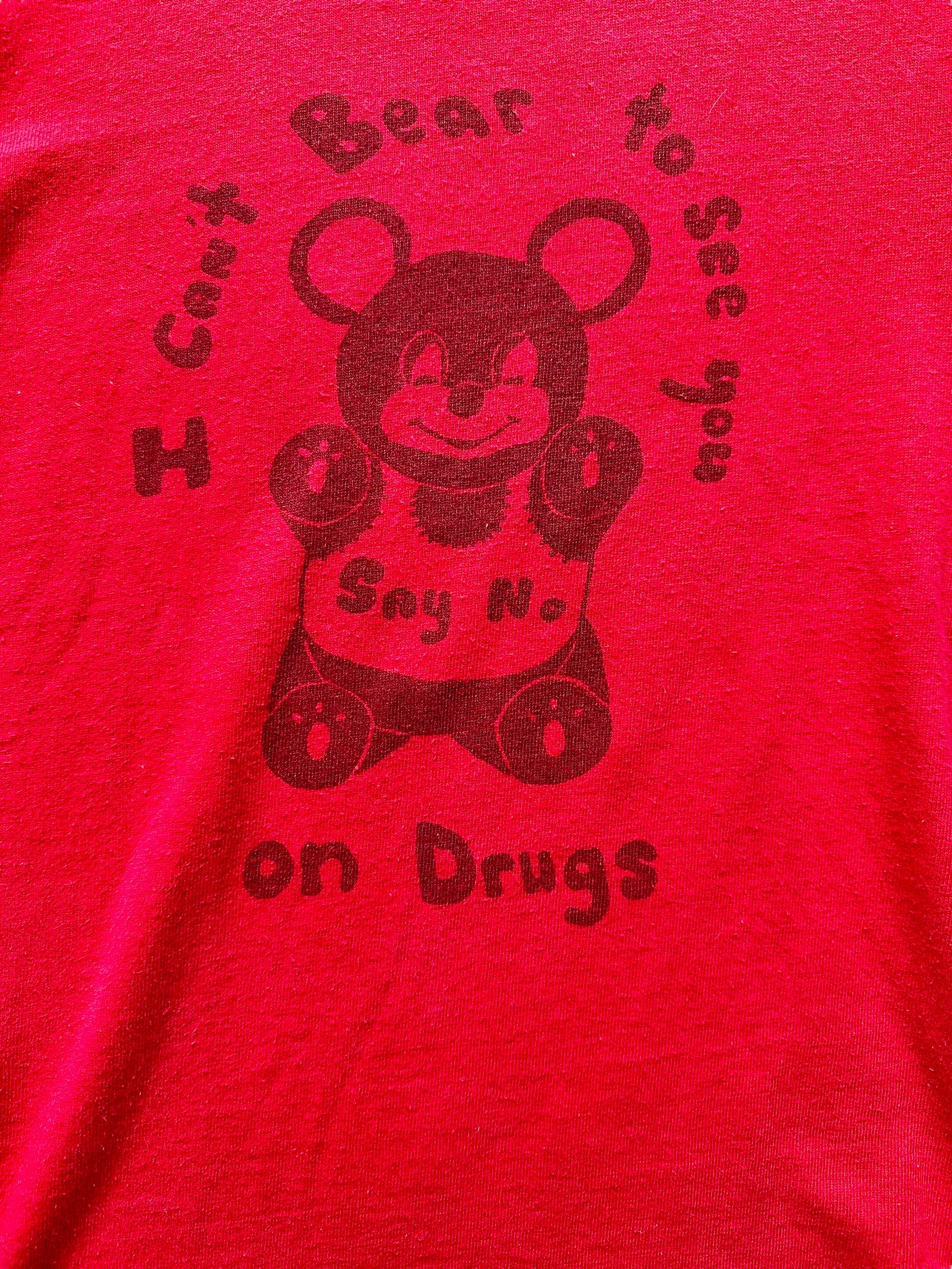 Front Graphic Detail on Vintage I Can't Bear To See You On Drugs Graphic Tee SZ S |  Vintage Champion Tee Seattle | Barn Owl Vintage