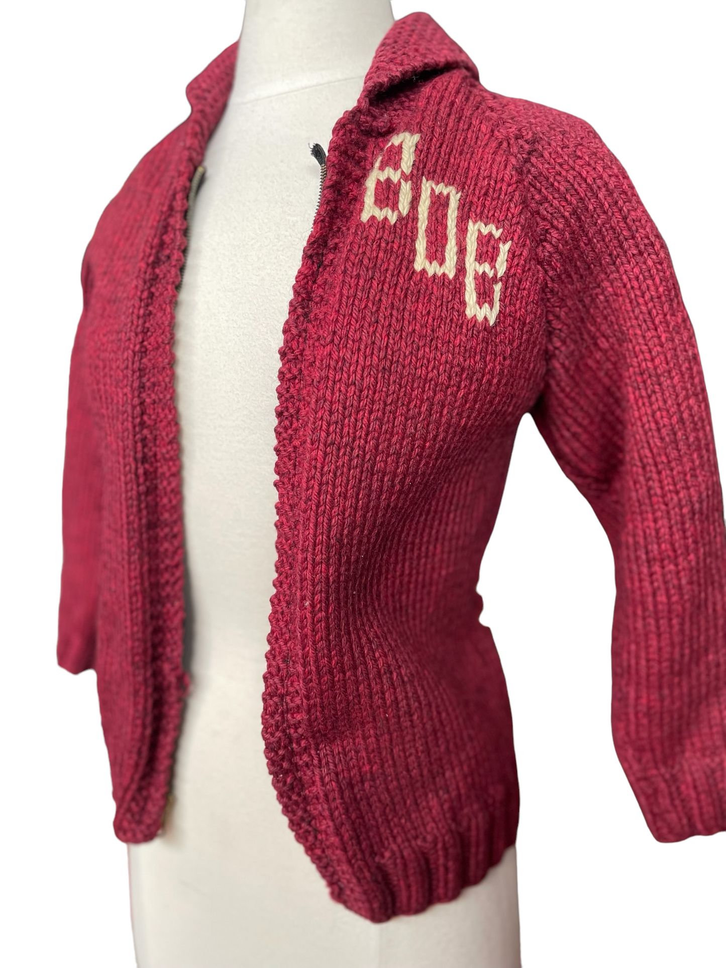 Vintage 1950s Kids Horse Cowichan Sweater | Barn Owl Vintage | Seattle Vintage Sweaters Front left side view.
