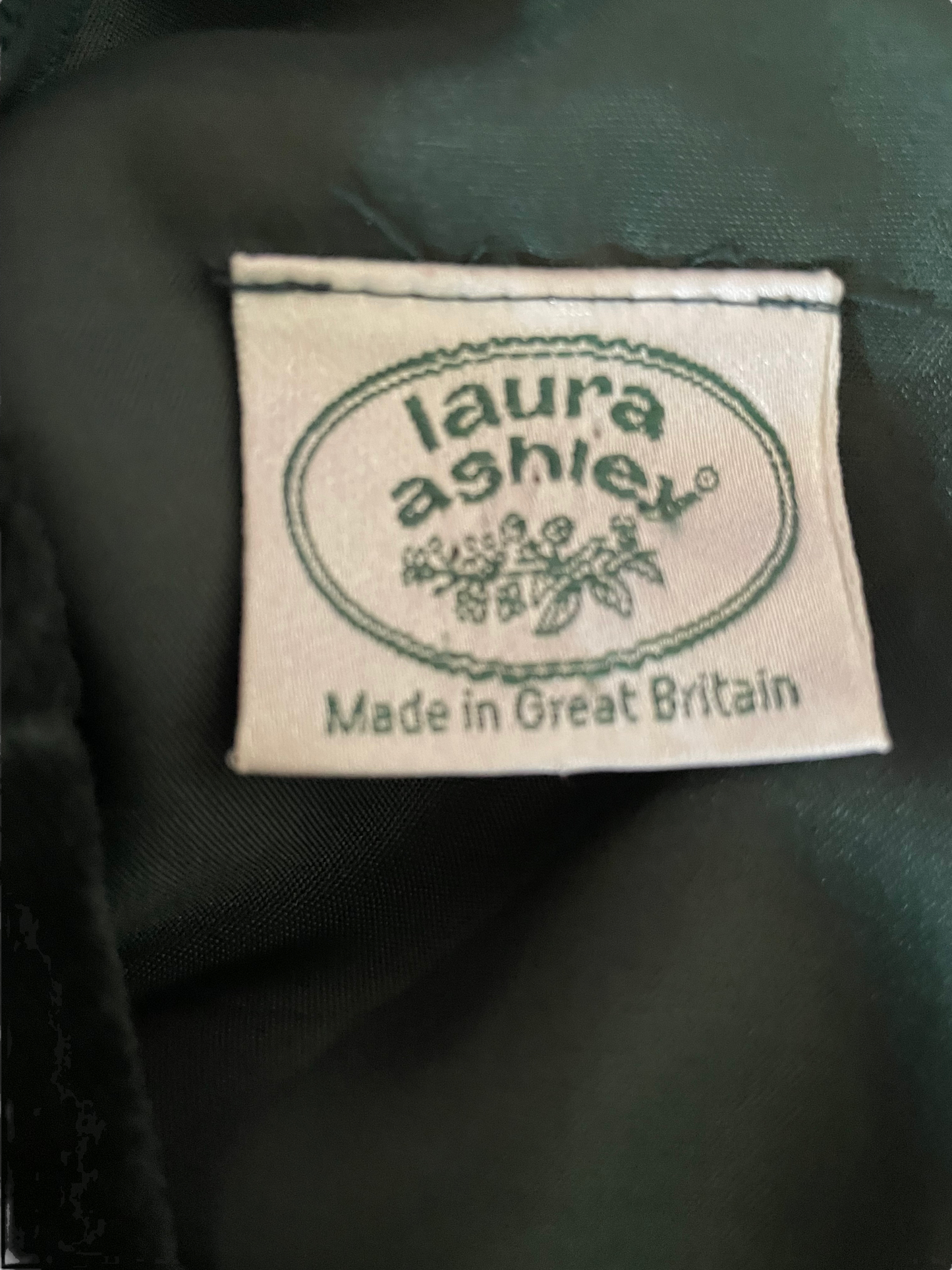 Vintage 1980s Green Velvet Laura Ashley Dress SZ S-M |  Barn Owl Vintage | Seattle Vintage Dresses Laura Ashley dress tag.