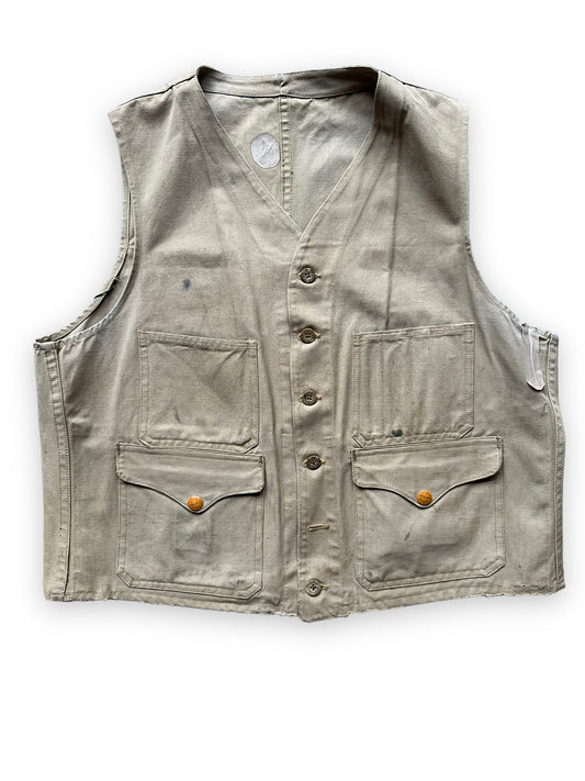 Front View of Vintage 1930s Era Filson FilClo Era Tin Cloth Vest SZ L |  FilClo Vintage Workwear | Barn Owl Vintage Seattle