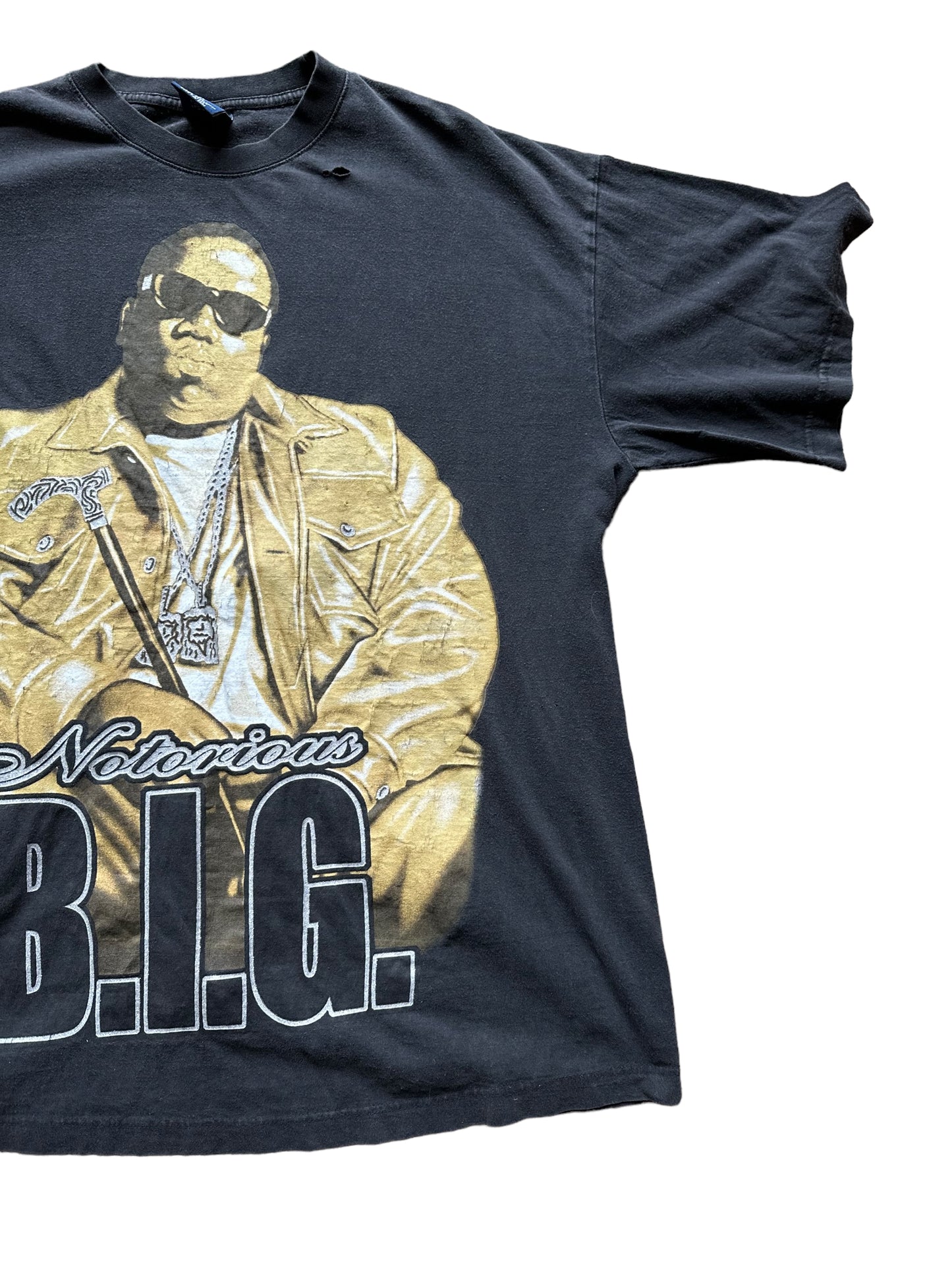 Left Sleeve View on Vintage Biggie Smalls Notorious BIG Rap Tee SZ XXL |  Vintage Rap Tees Biggy Smalls |  Christopher Wallace Notorious B.I.G.