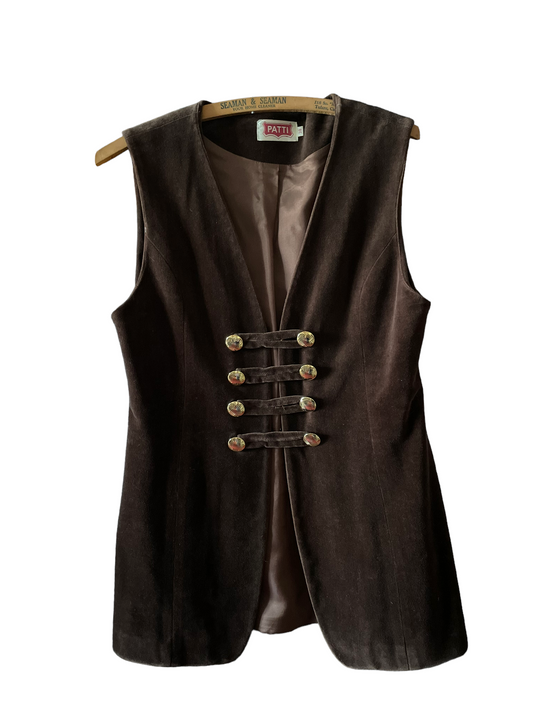 Full front view of Vintage 1960s Brown Velvet Vest | Barn Owl Seattle | Vintage 1960s Velvet Vests