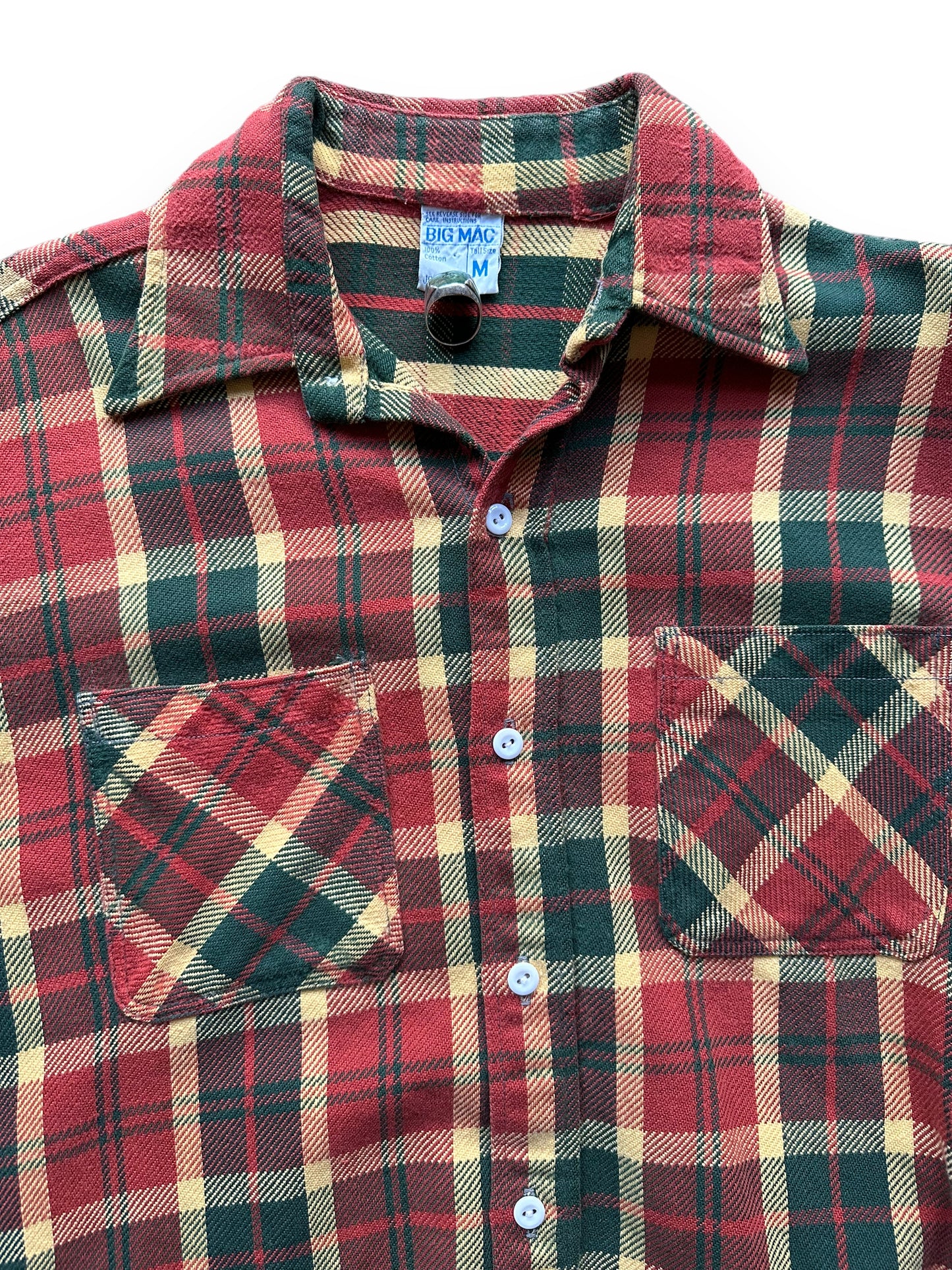 Upper Chest Area on Vintage Red & Green Big Mac Cotton Flannel SZ M Tall | Vintage Cotton Flannel Seattle | Barn Owl Vintage Seattle