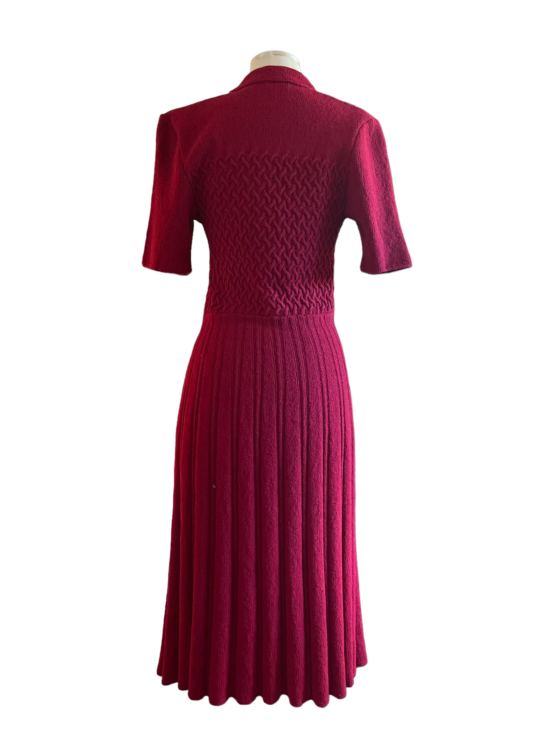 Vintage 1940s Hand-Knit Red Dress SZ S |  Barn Owl Vintage | Seattle Vintage Dresses Full back view.