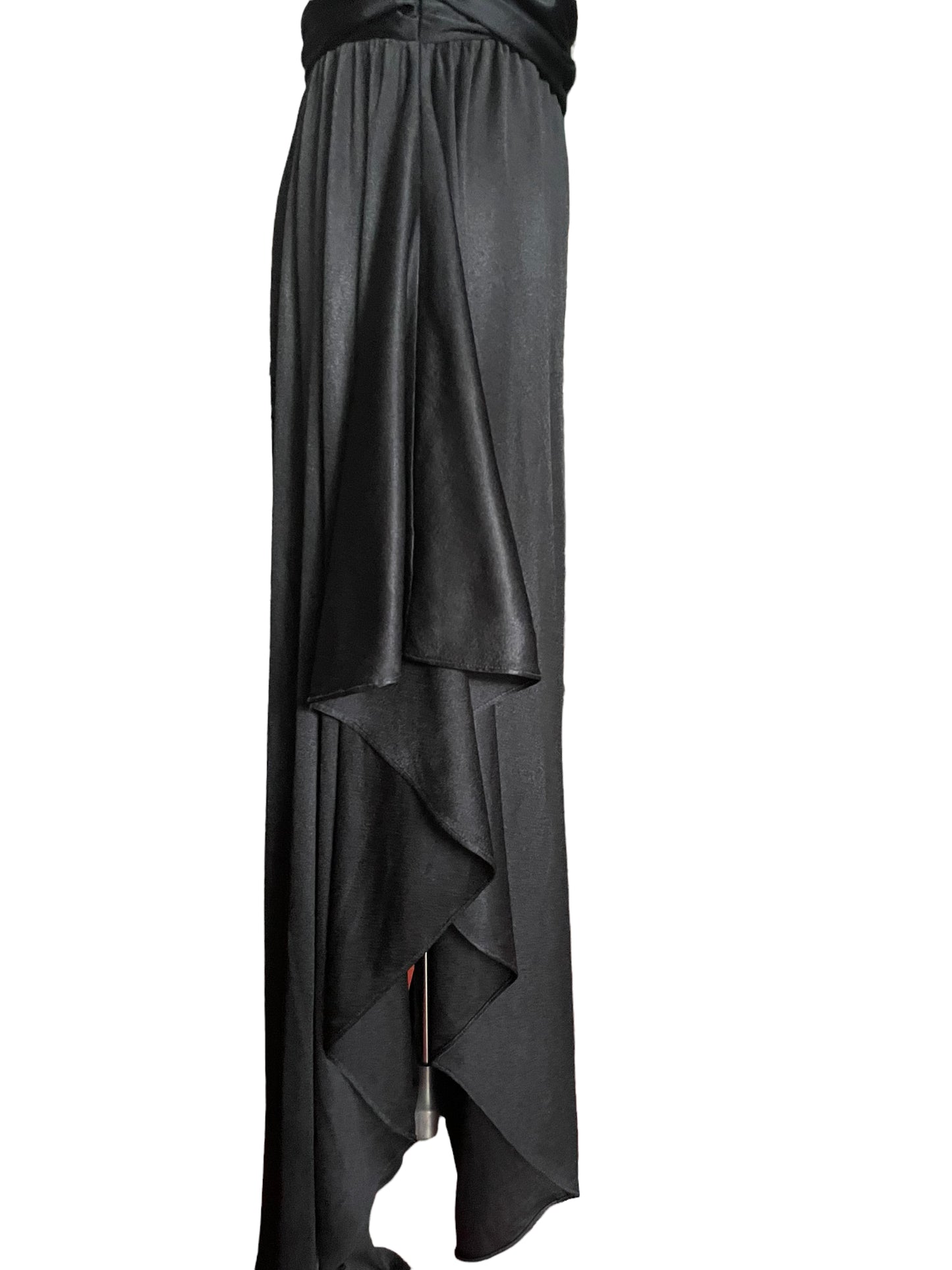 Vintage 1970s New Leaf Black Disco Dress SZ XS-S  Side detail of skirt.