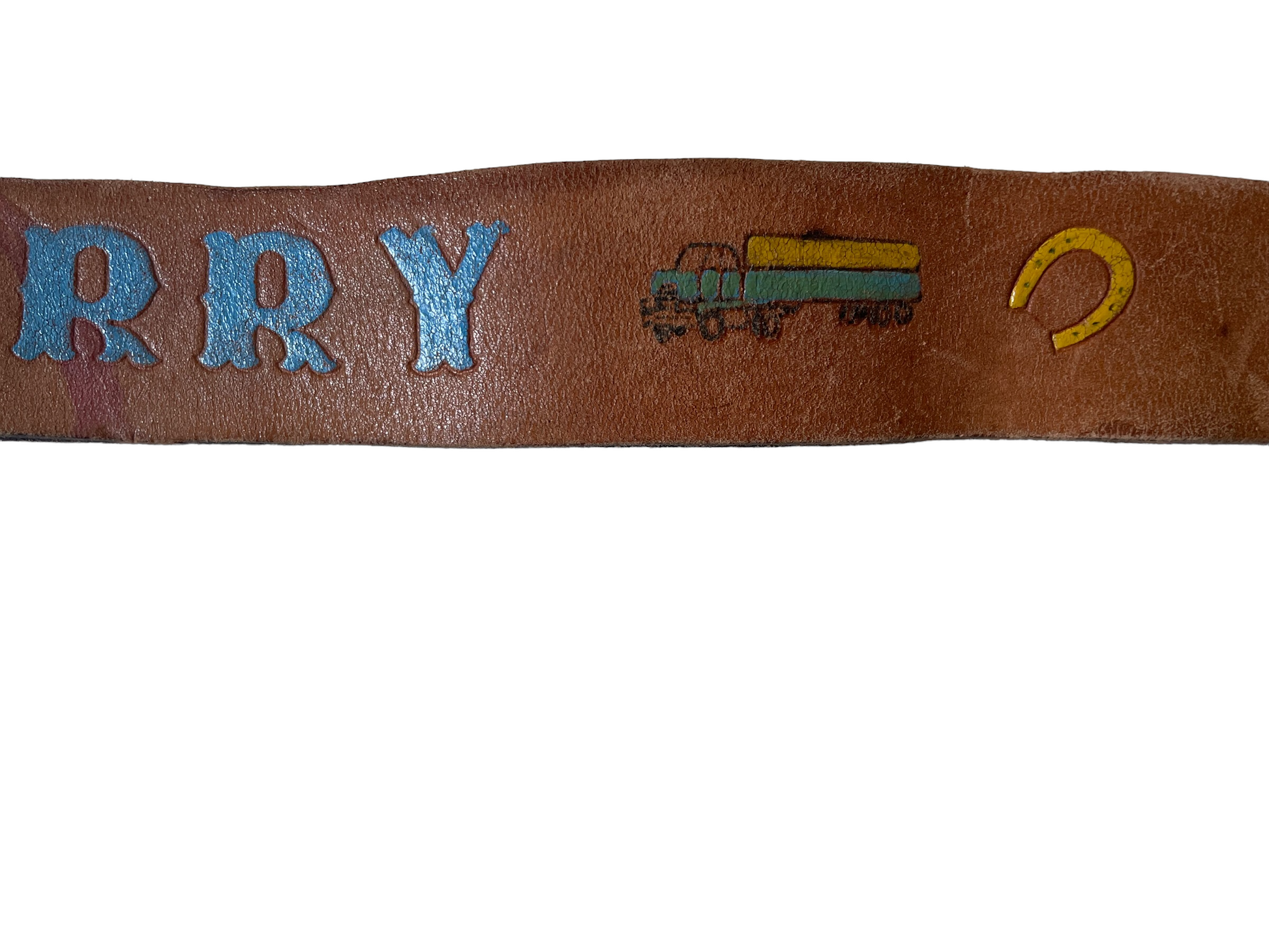Vintage Hand Painted Coors Trucker Belt View of hand painted belt.