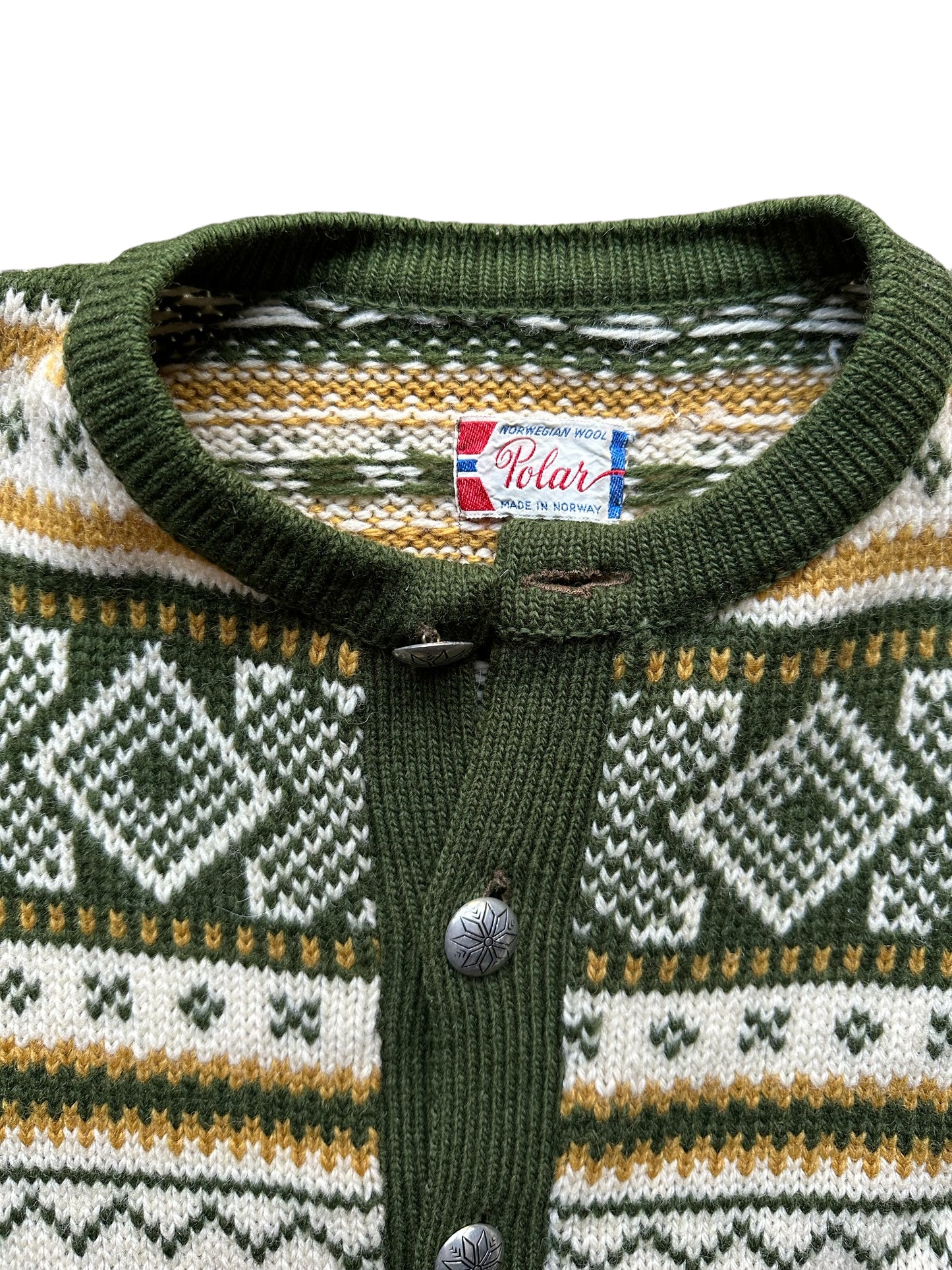 Tag View of Vintage Polar Brand Norwegian Wool Sweater SZ M |  Vintage Norwegian Sweaters Seattle | Barn Owl Vintage Seattle