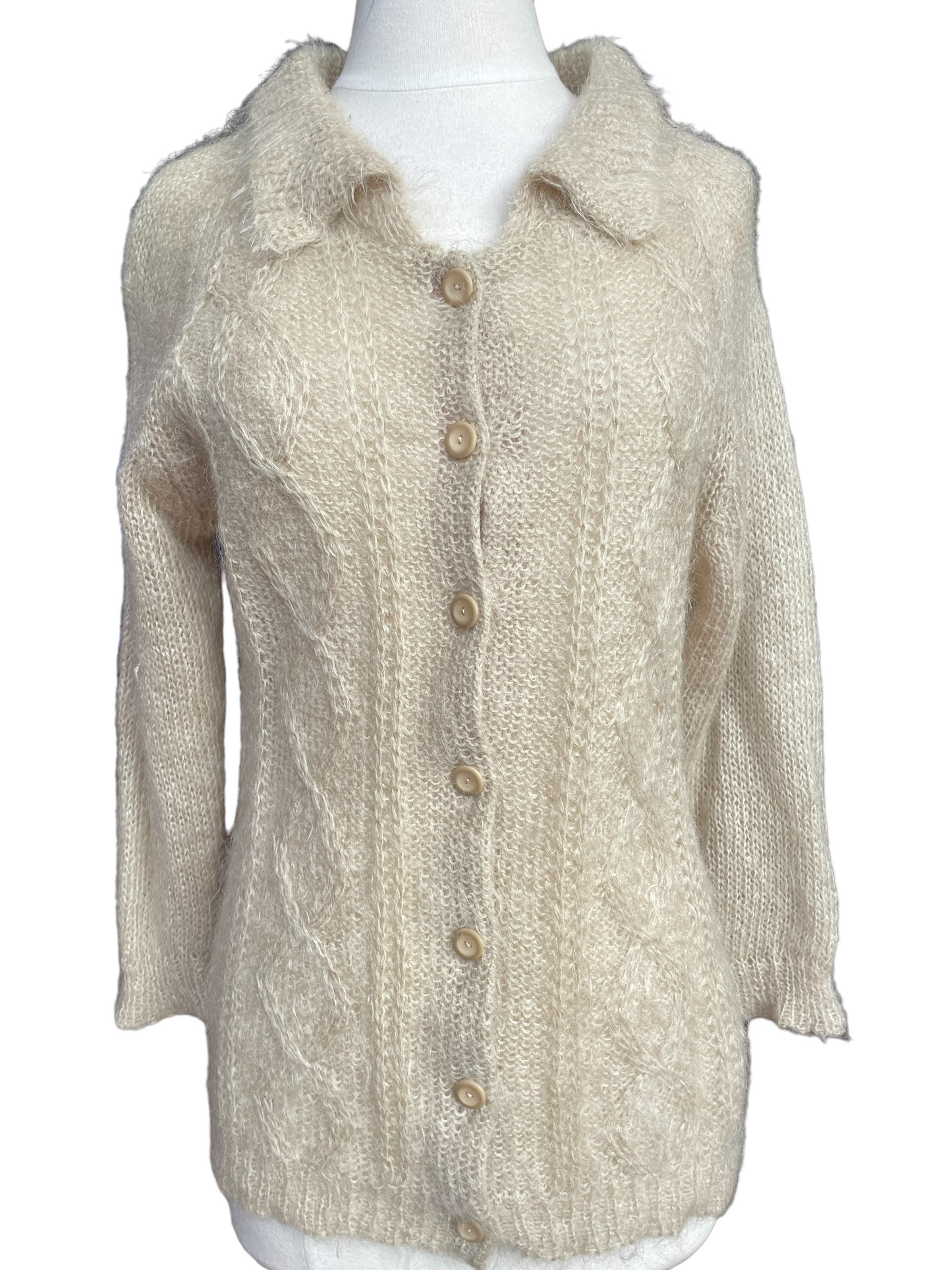 Front full viewVintage 1950's Hand Knit Wool Mohair Cardigan Sweater | Barn Owl VIntage | Seattle True Vintage