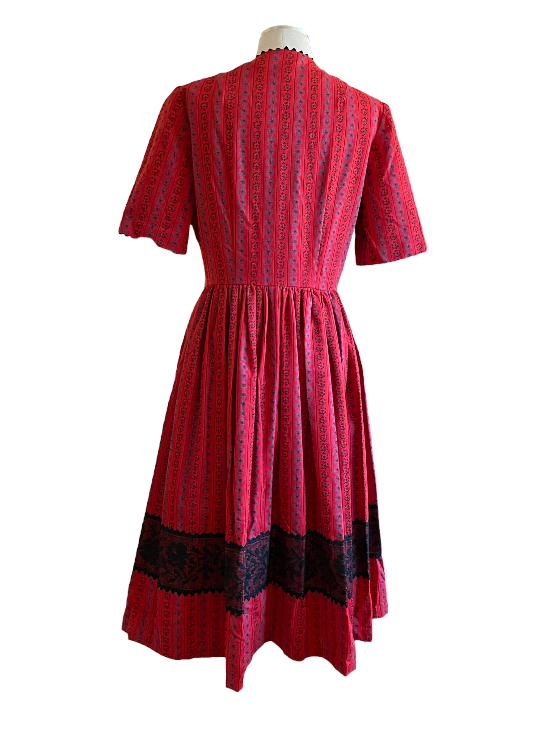 Vintage 1950s Red Corduroy Dress SZ S-M |  Barn Owl Vintage | Seattle Vintage Dresses Full back view.