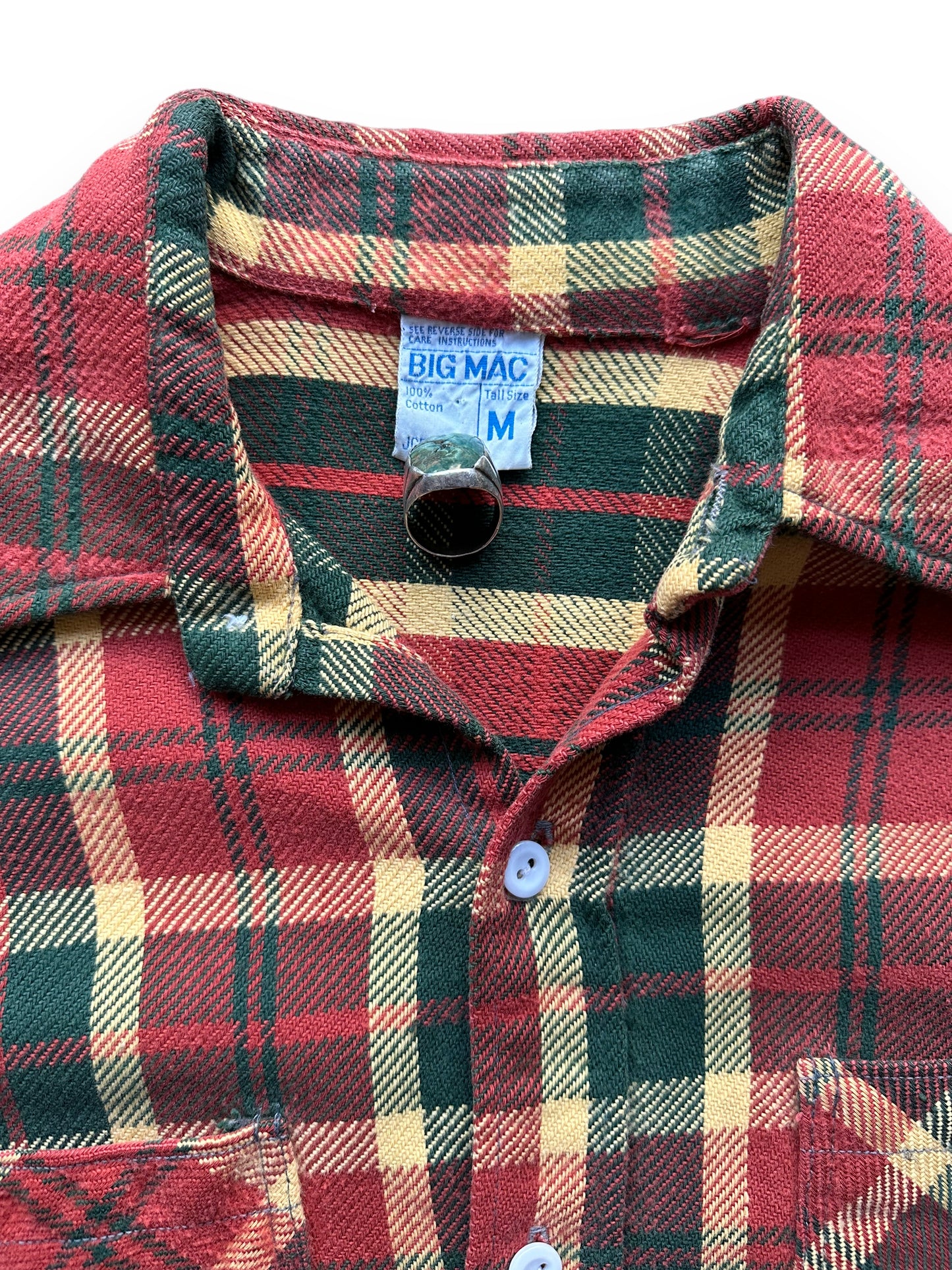 Tag View of Vintage Red & Green Big Mac Cotton Flannel SZ M Tall | Vintage Cotton Flannel Seattle | Barn Owl Vintage Seattle