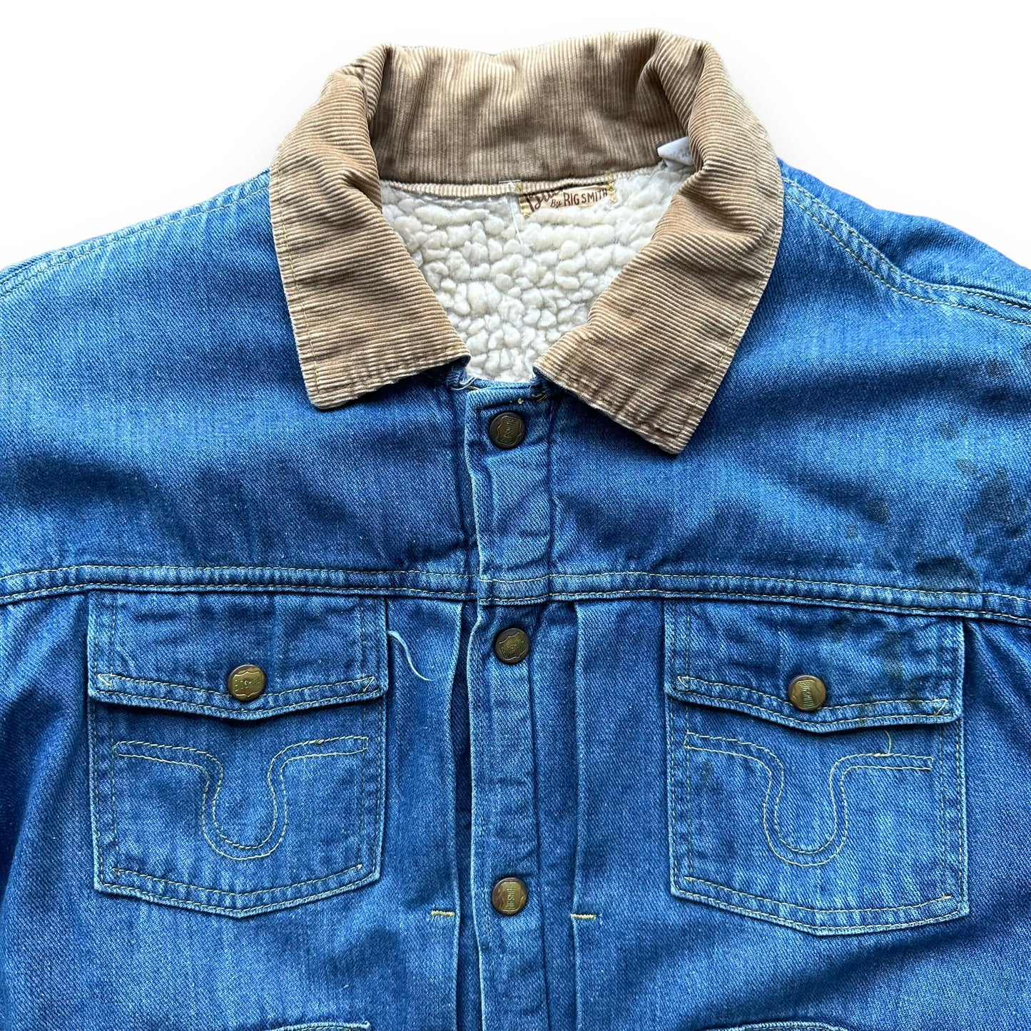 Upper Front Chest View of Vintage Buckaroo By Big Smith Type II Sherpa Denim Jacket SZ L | Vintage Denim Workwear Seattle | Seattle Vintage Denim