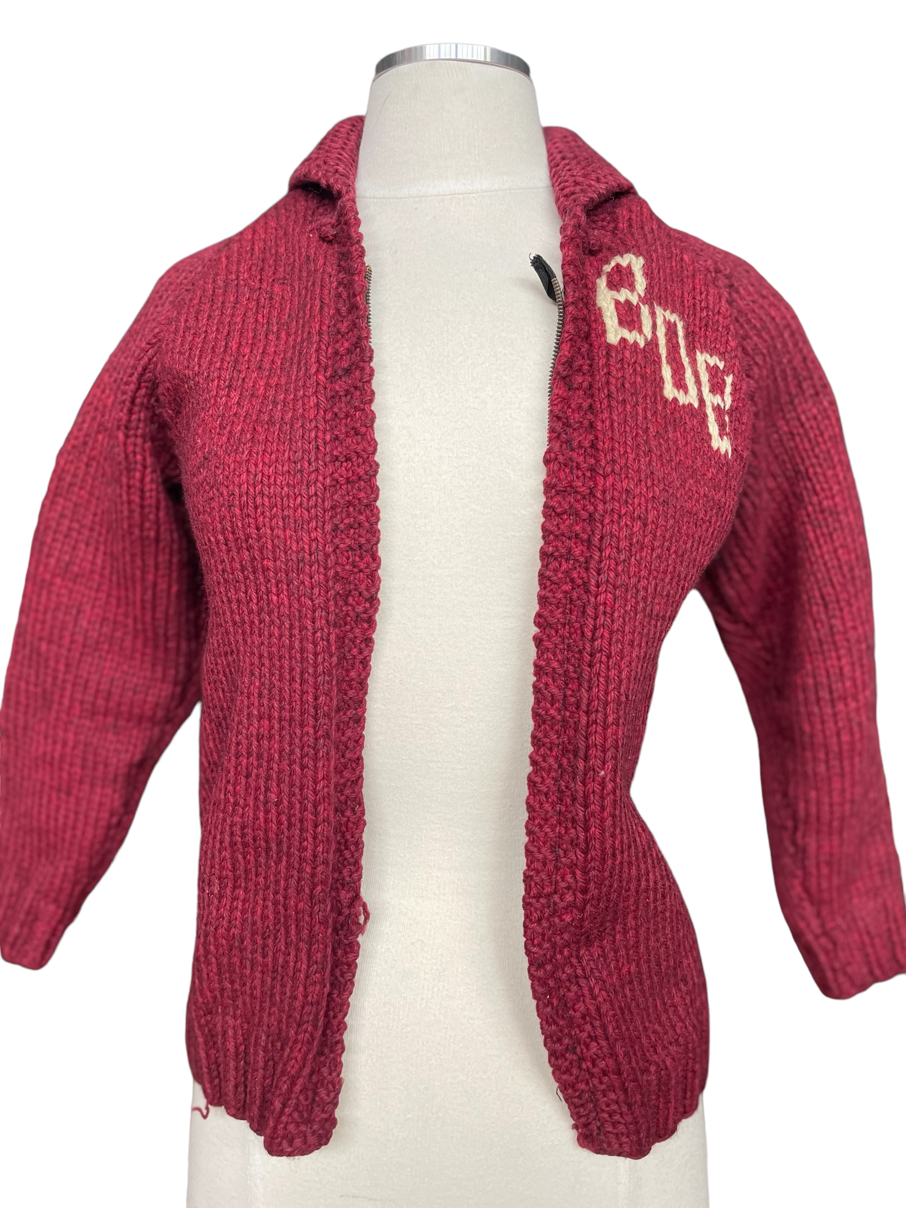 Vintage 1950s Kids Horse Cowichan Sweater | Barn Owl Vintage | Seattle Vintage Sweaters Full front upen sweater.