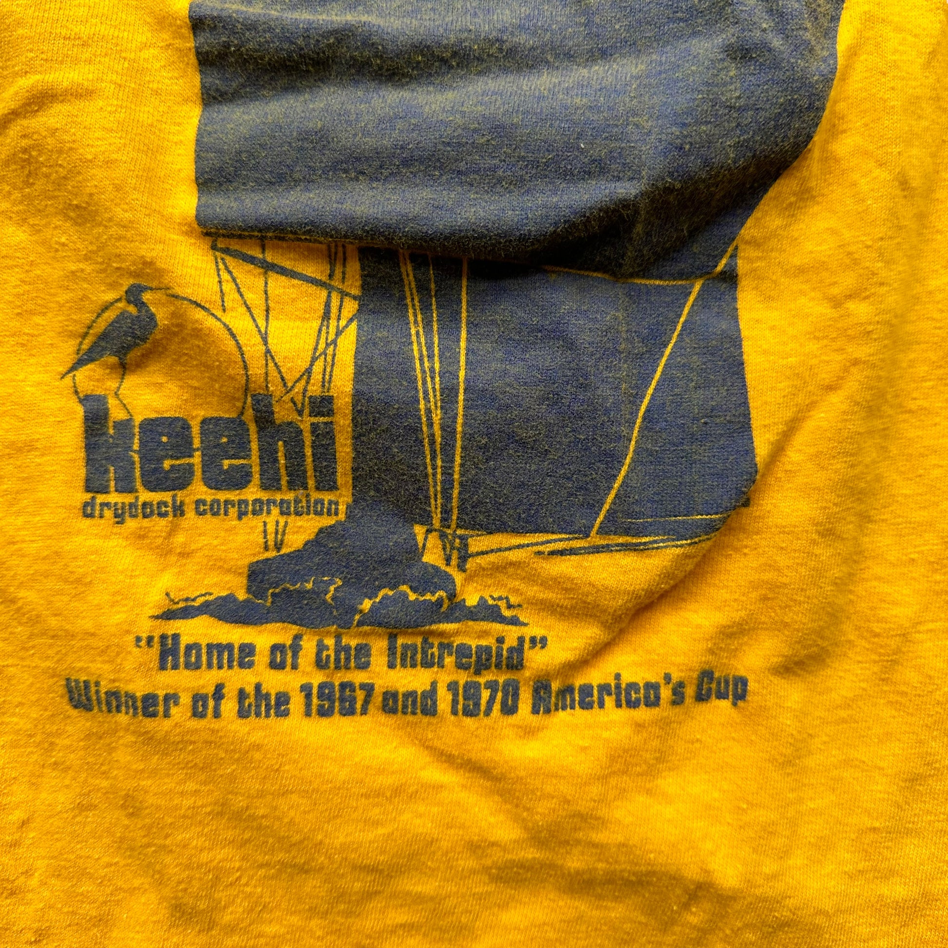 Lower Text on Vintage Keehi Drydock Corporation Pocket Tee SZ M | Vintage Sailing T-Shirts Seattle | Barn Owl Vintage Tees Seattle