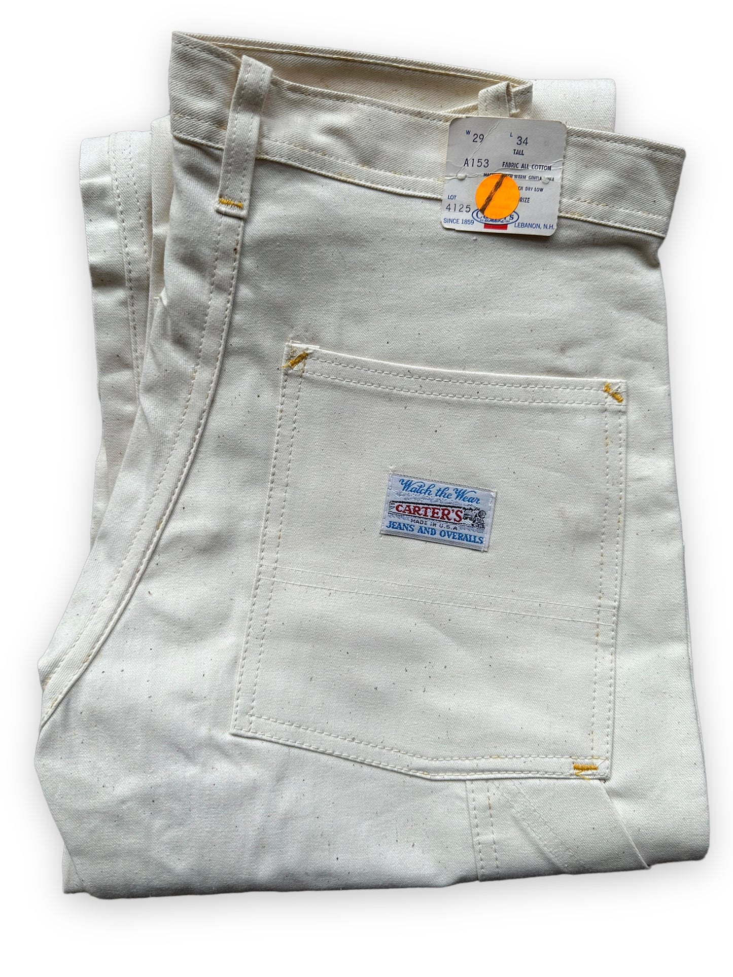 Folded Rear View of NOS Vintage Carter's Ecru Painters Pants W29 L34 | Vintage Workwear Seattle | Barn Owl Vintage Clothing