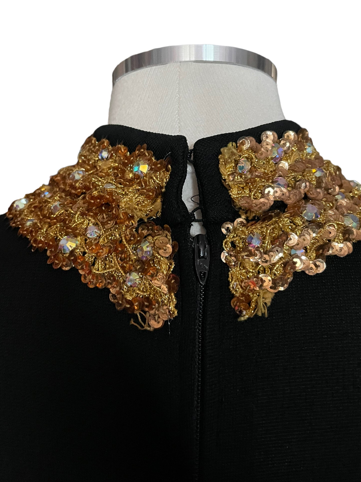 Back collar closure view Vintage 1960s Bejeweled Pantsuit SZ M-L