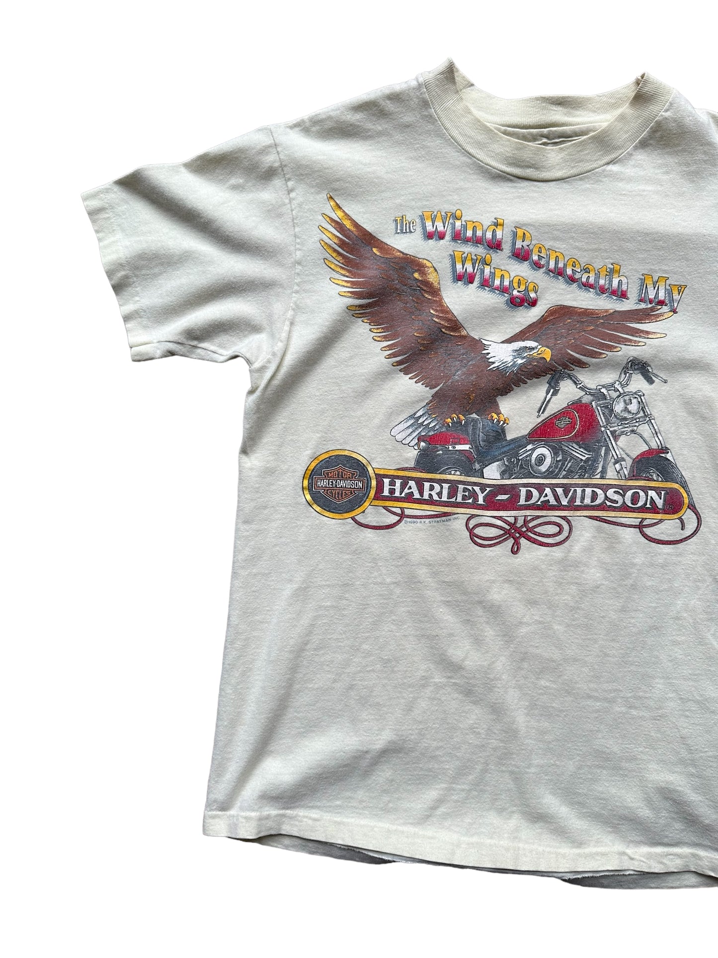 Front Right Vintage Yellow Harley Davidson Wind Beneath My Wings Tee SZ M | Vintage Harley Tee | Barn Owl Vintage Seattle