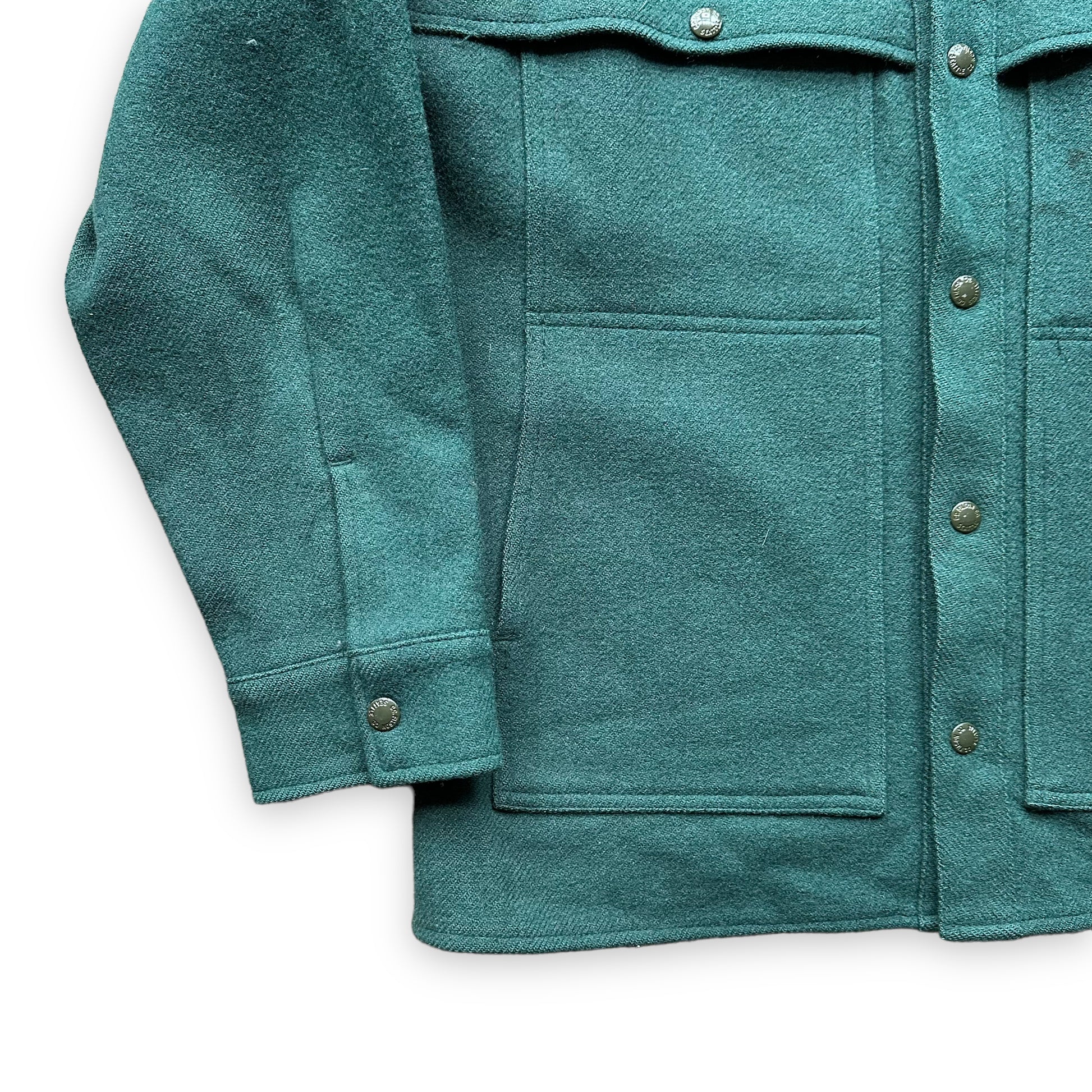 Front Right View of Vintage Filson USFS Green Cape Coat SZ M XLong | Vintage Filson Forestry Cape Coat | Vintage Workwear Seattle