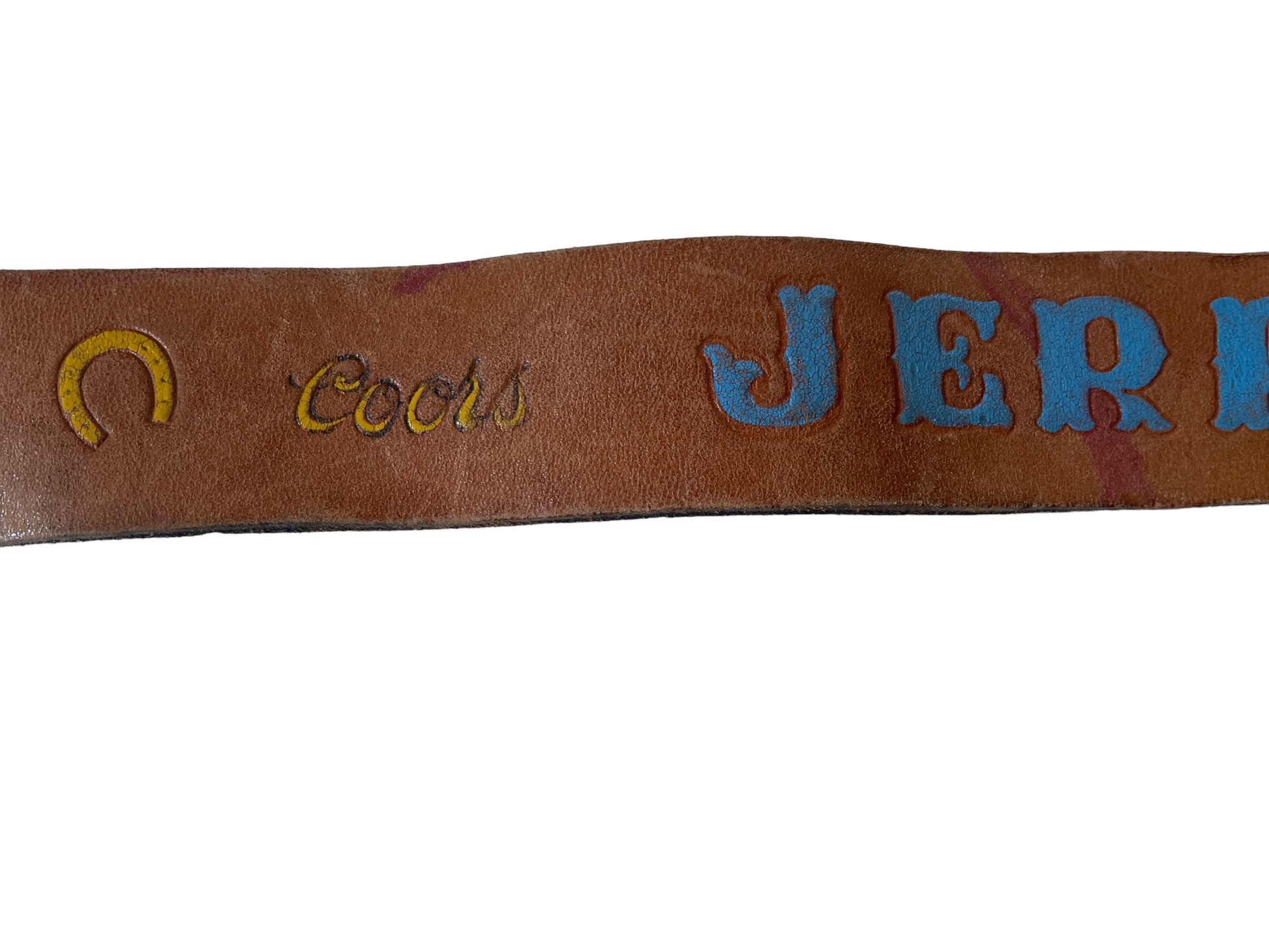 Vintage Hand Painted Coors Trucker Belt View of hand painted belt.