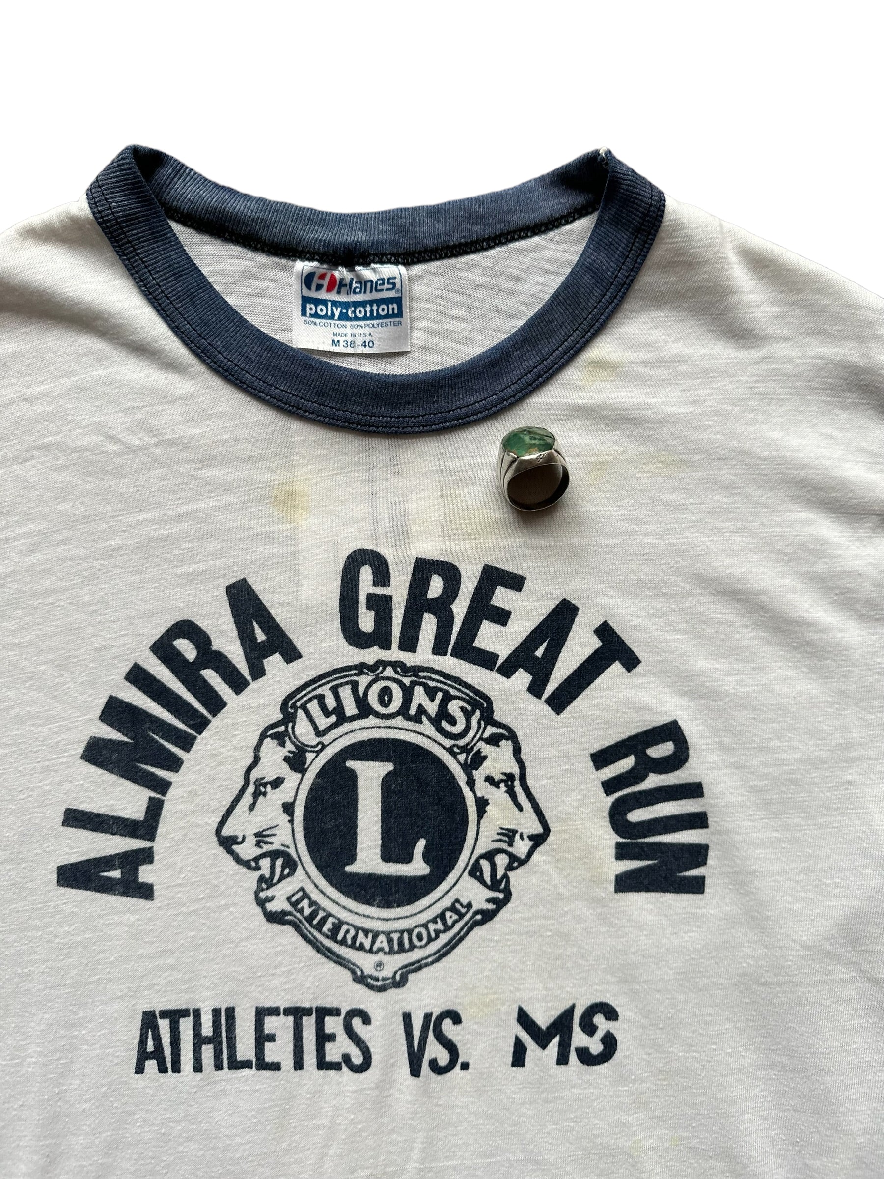 Small Upper Blemishes on Vintage Almira Great Run Ringer Tee |  Vintage Ringer Tee Seattle | Barn Owl Vintage Seattle