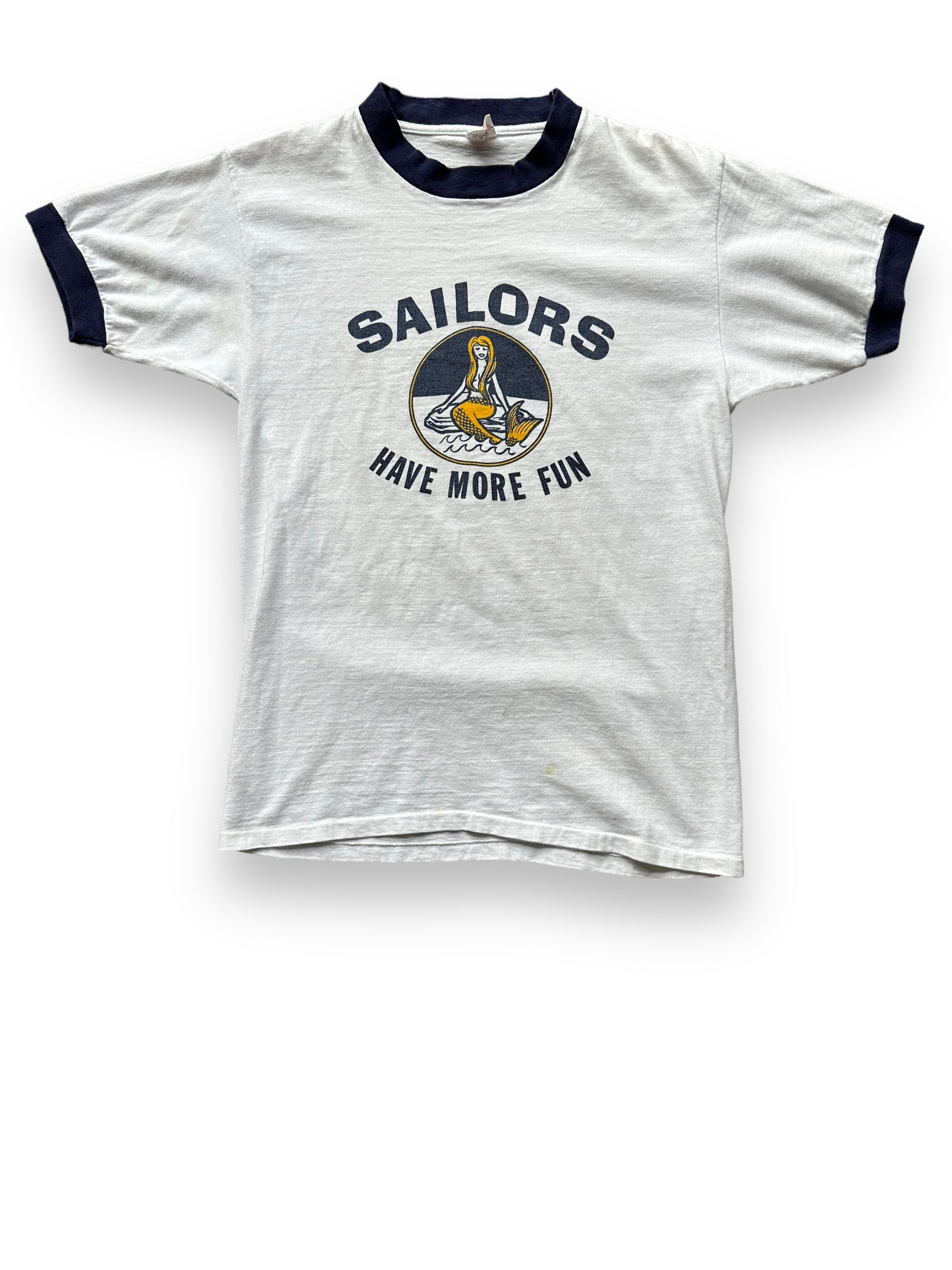 Front View of Vintage Sailors Have More Fun Ringer Tee SZ M | Vintage T-Shirts Seattle | Barn Owl Vintage Tees Seattle
