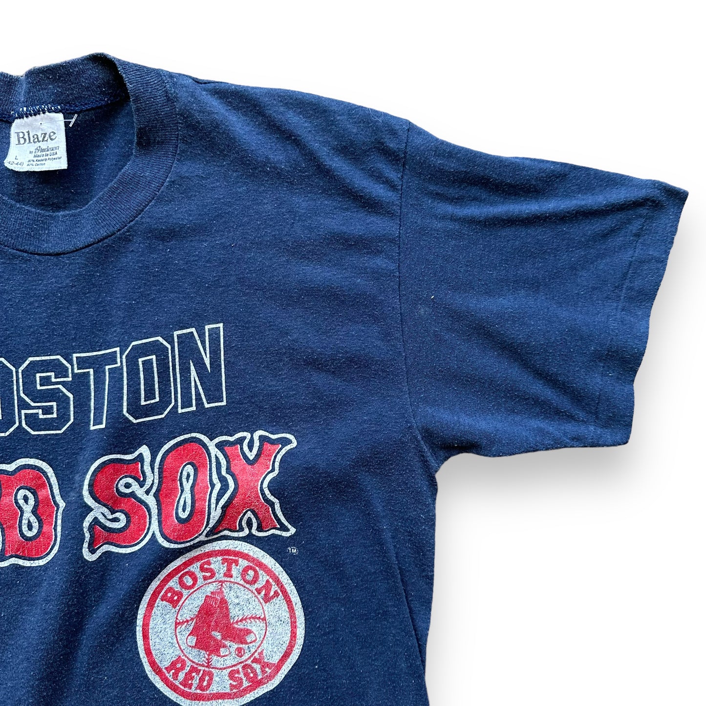Left Single Stitch Sleeve on 80's Boston Red Sox Tee SZ L | Vintage MLB T-Shirts Seattle | Barn Owl Vintage Tees Seattle