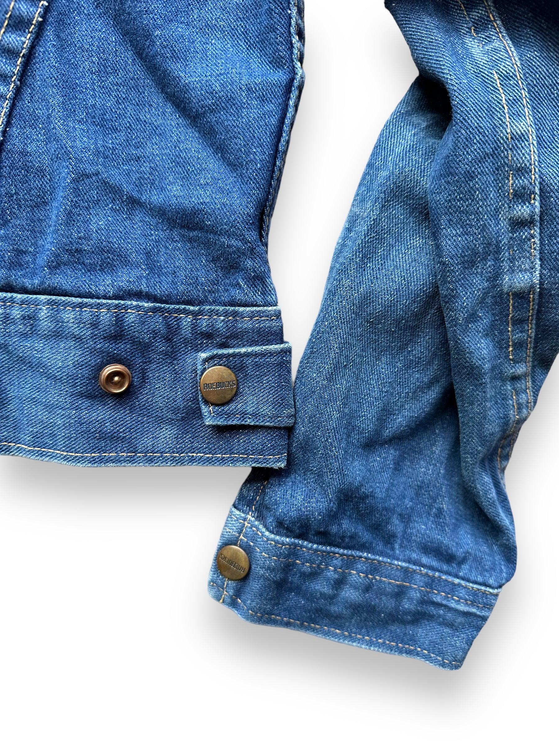Rear Right Sleeve View of Vintage Roebucks Selvedge Denim Jacket SZ S | Vintage Jean Jacket Seattle | Seattle Vintage Denim