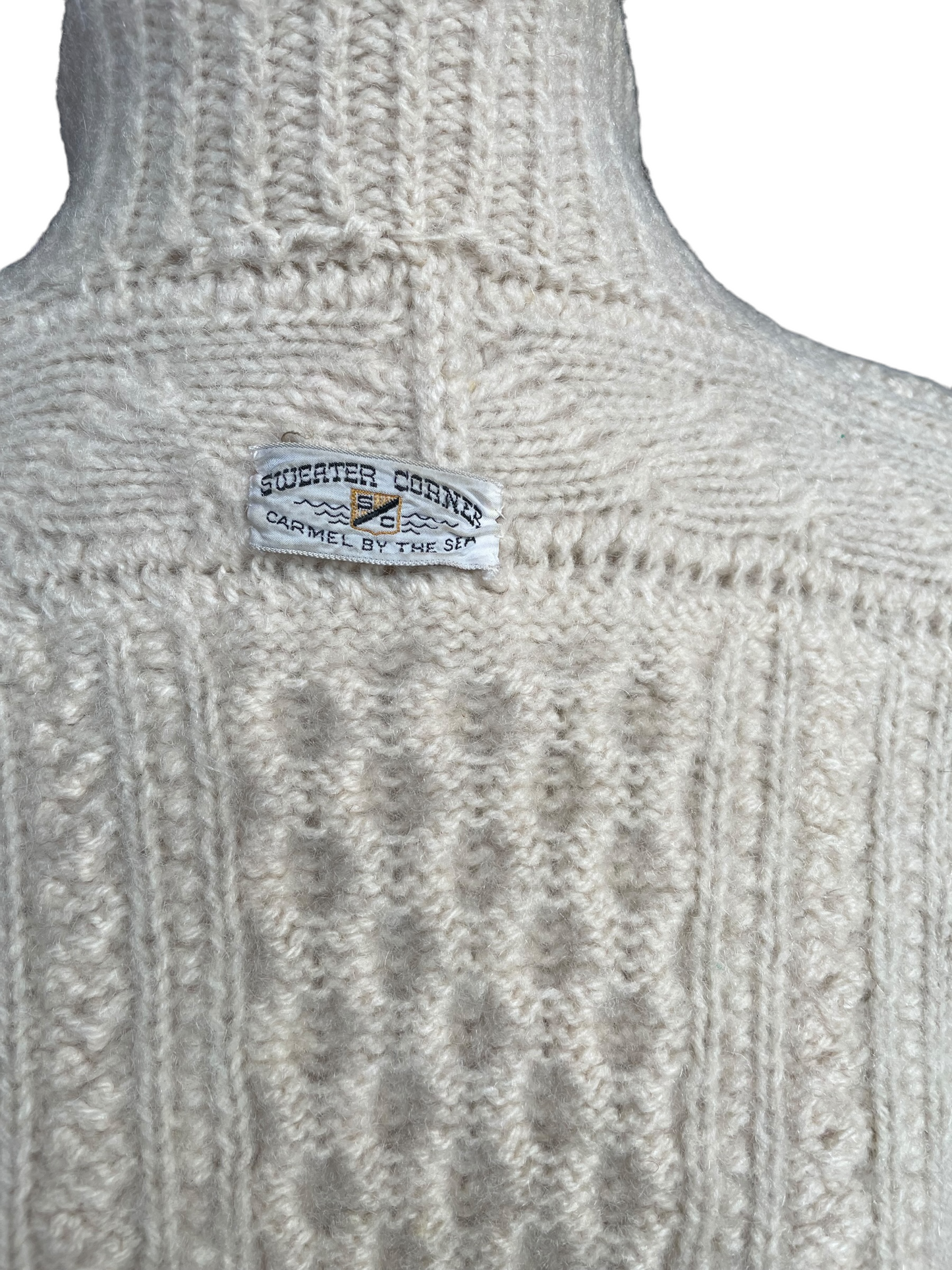 Inside close up of Sweater Corner label Vintage 1940's Wool Hand Knit Zip up Cardigan Sweater | Barn Owl Vintage | Seattle True Vintage