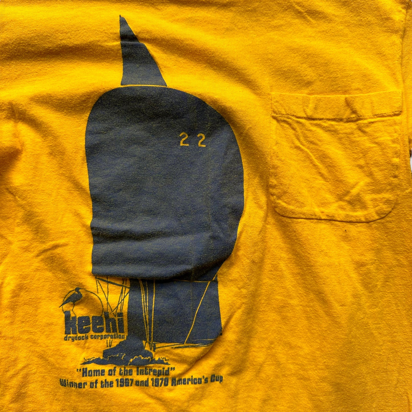 Front Graphic on Vintage Keehi Drydock Corporation Pocket Tee SZ M | Vintage Sailing T-Shirts Seattle | Barn Owl Vintage Tees Seattle