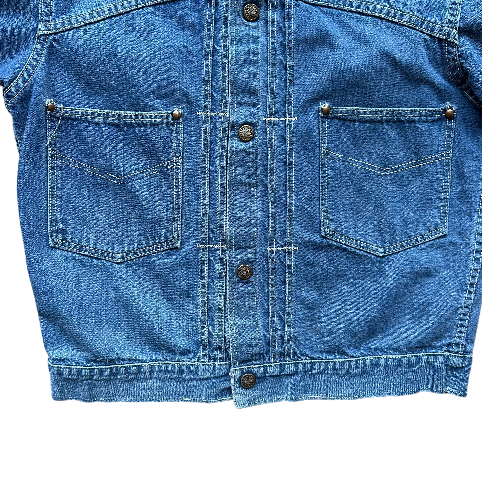Additional Front Pocket Detail on Vintage Pleated Type II Style Denim Jacket SZ M  | Vintage Denim Workwear Seattle | Seattle Vintage Denim
