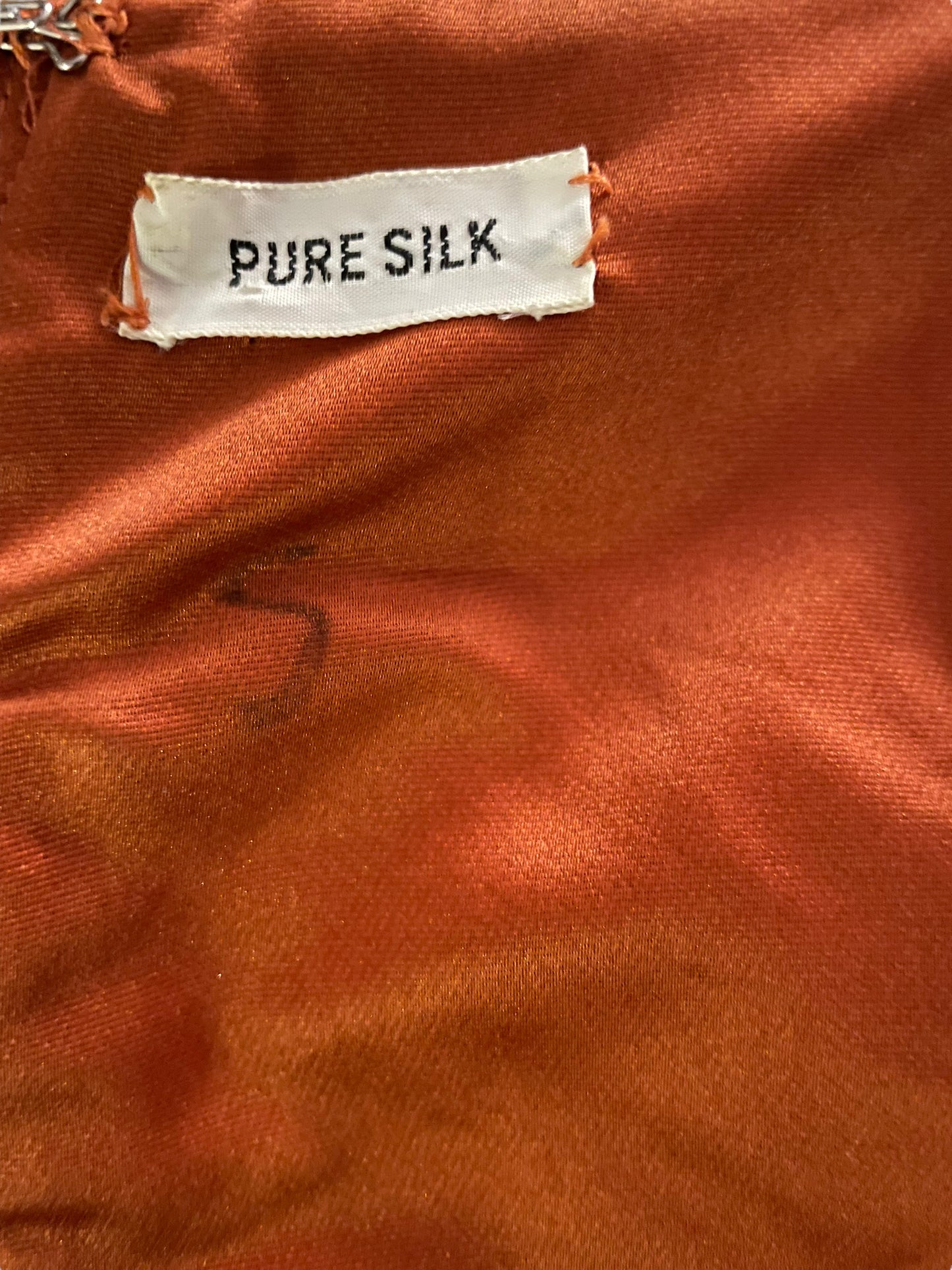 Pure silk view of Vintage 1950s Burnt Orange Silk Dress SZ M