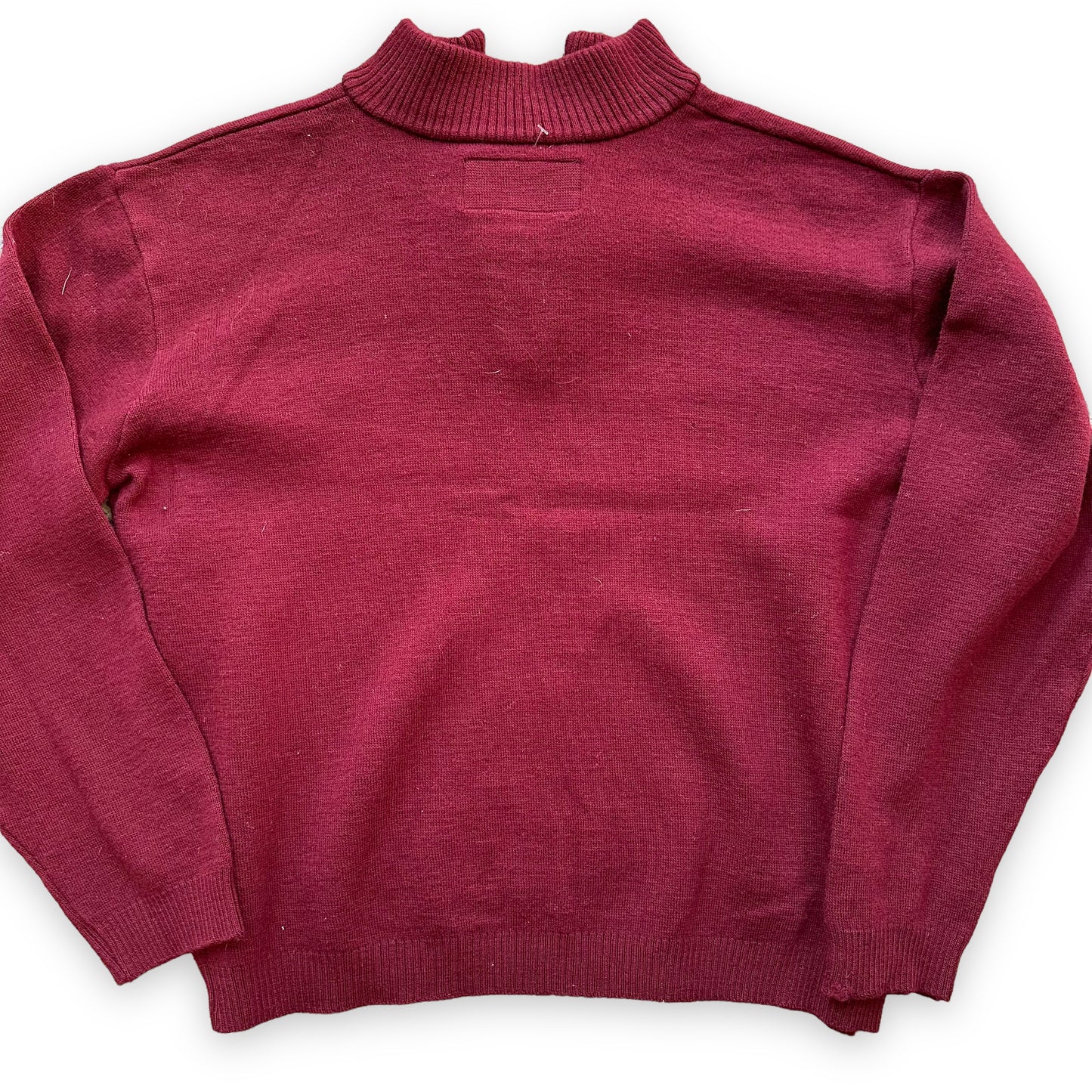 Rear Detail on Filson Style 719 Zip Up Burgundy Sweater SZ L | Vintage Workwear Seattle
