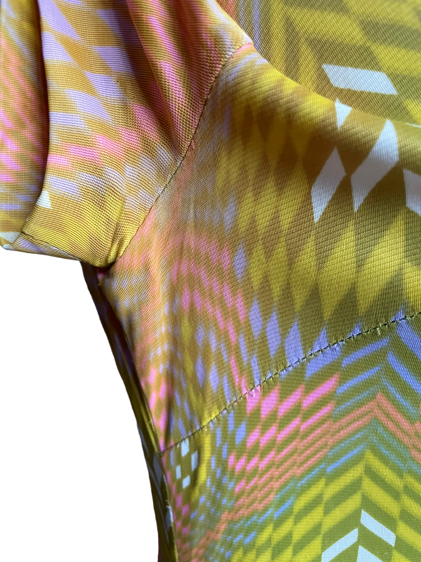 Visible armpit wear and seam pulling Vintage 1960s Geometric Pattern Dress SZ M | Seattle Vintage Dresses | Barn Owl Vintage