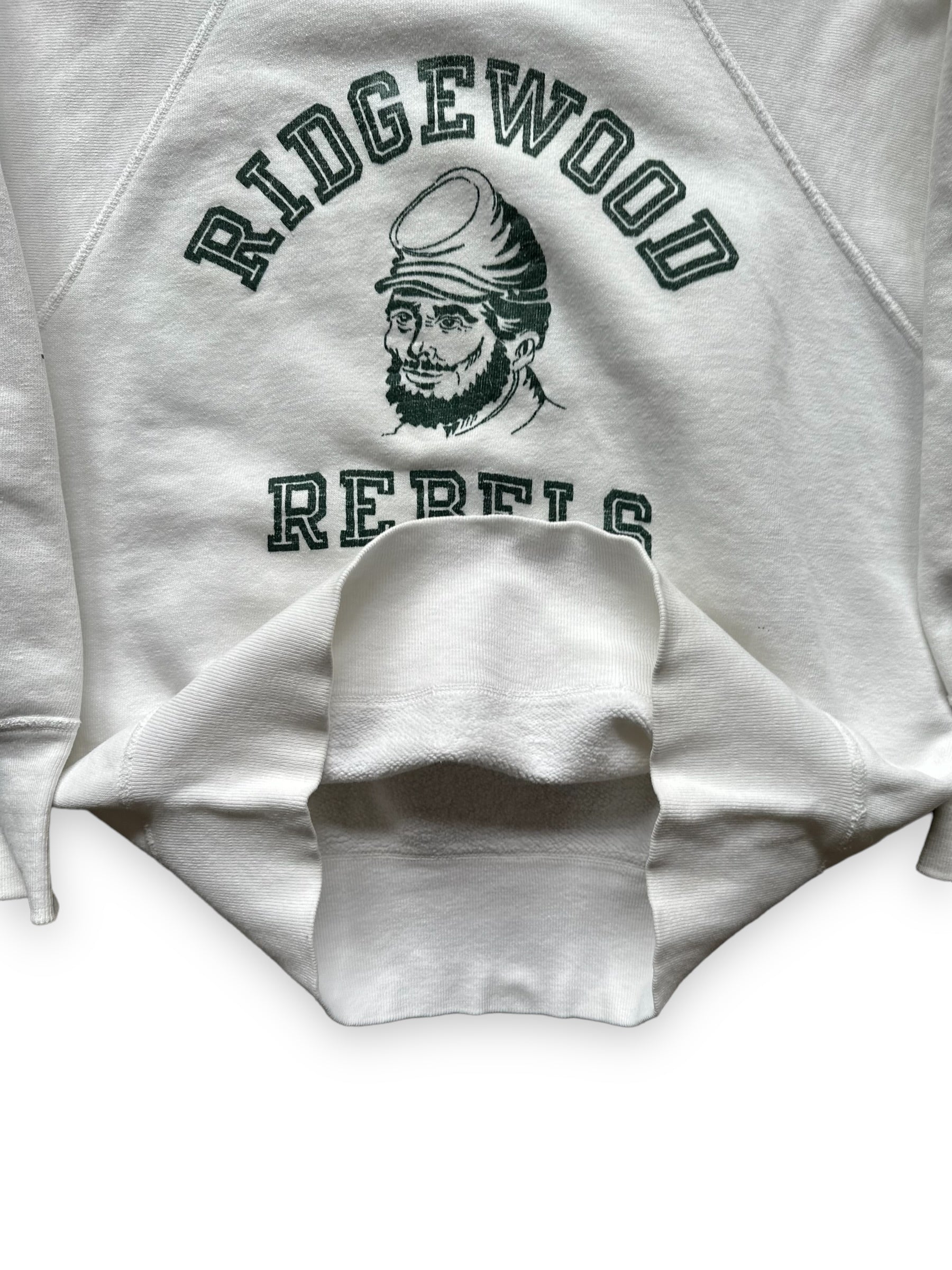 Inside View on Vintage Champion Running Man Ridgewood Rebels Crewneck Sweatshirt | Vintage Champion Sweatshirt Seattle | Barn Owl Vintage Clothing