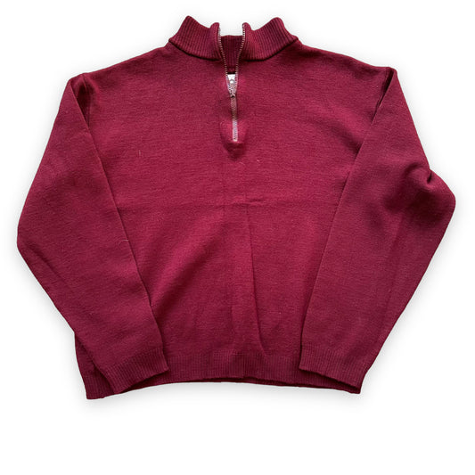 Front View of Filson Style 719 Zip Up Burgundy Sweater SZ L | Vintage Workwear Seattle