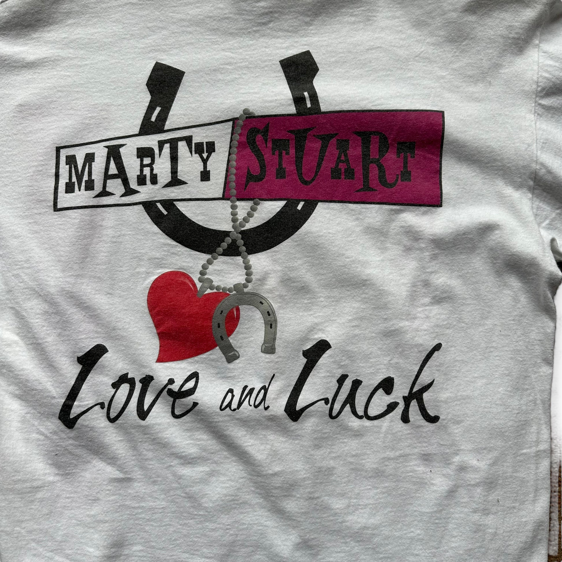 Rear Detail on Vintage Marty Stuart Love & Luck Tee SZ L | Country Music Tees Seattle | Barn Owl Vintage Goods