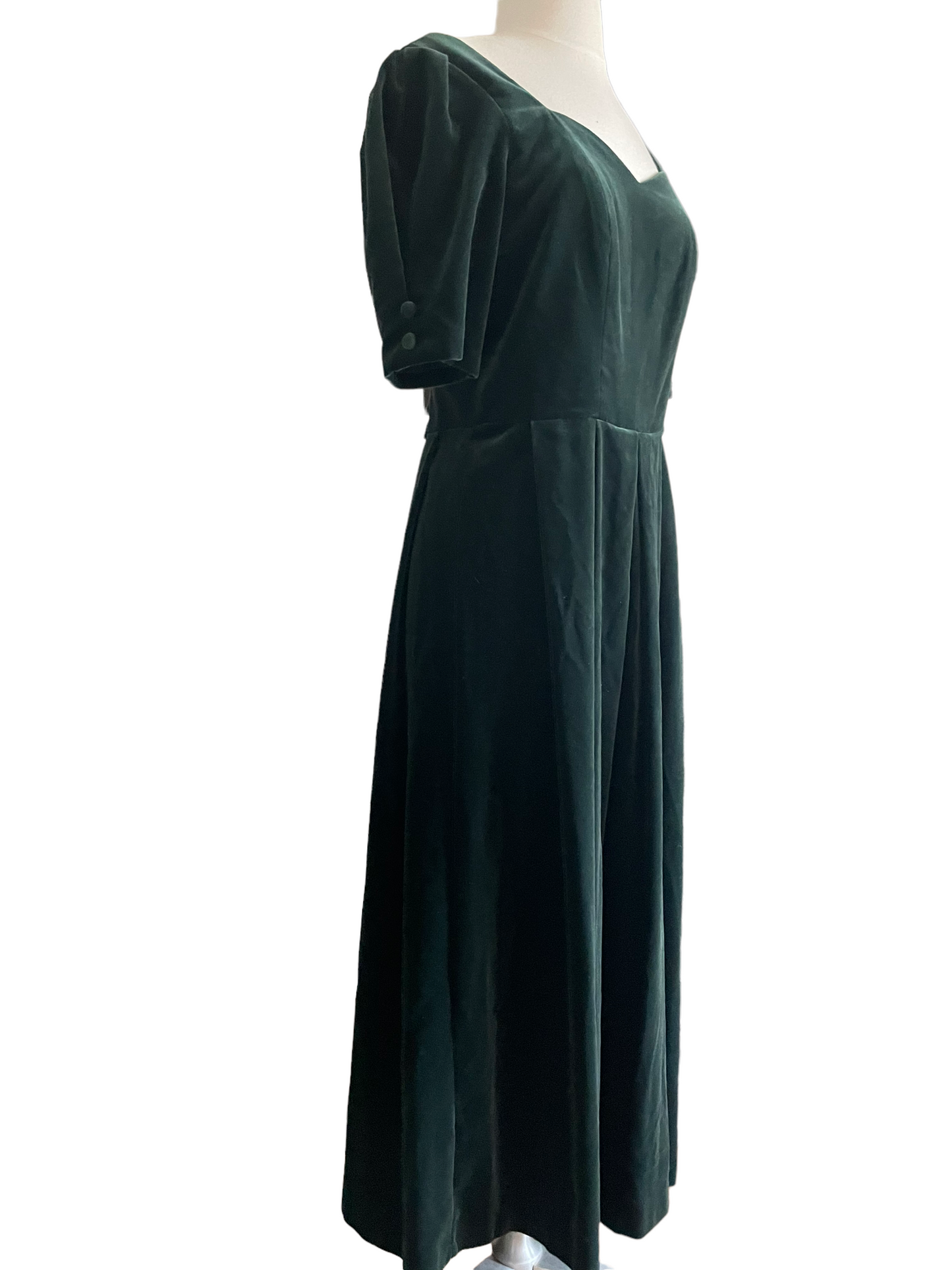 Vintage 1980s Green Velvet Laura Ashley Dress SZ S-M |  Barn Owl Vintage | Seattle Vintage Dresses Full right side view.