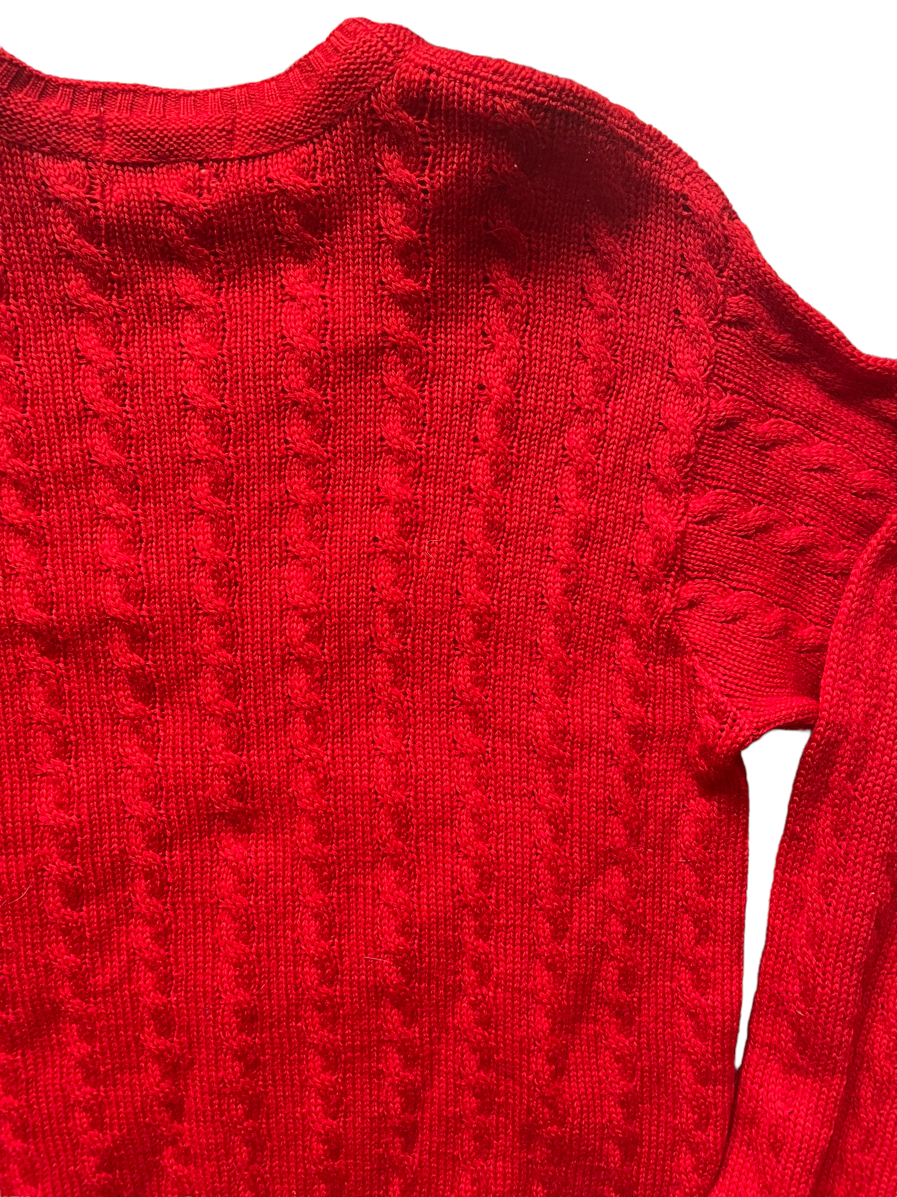 Vintage 1950s Jantzen Cable Knit Wool Sweater | Barn Owl Seattle | Seattle Vintage Sweaters Back right shoulder view.