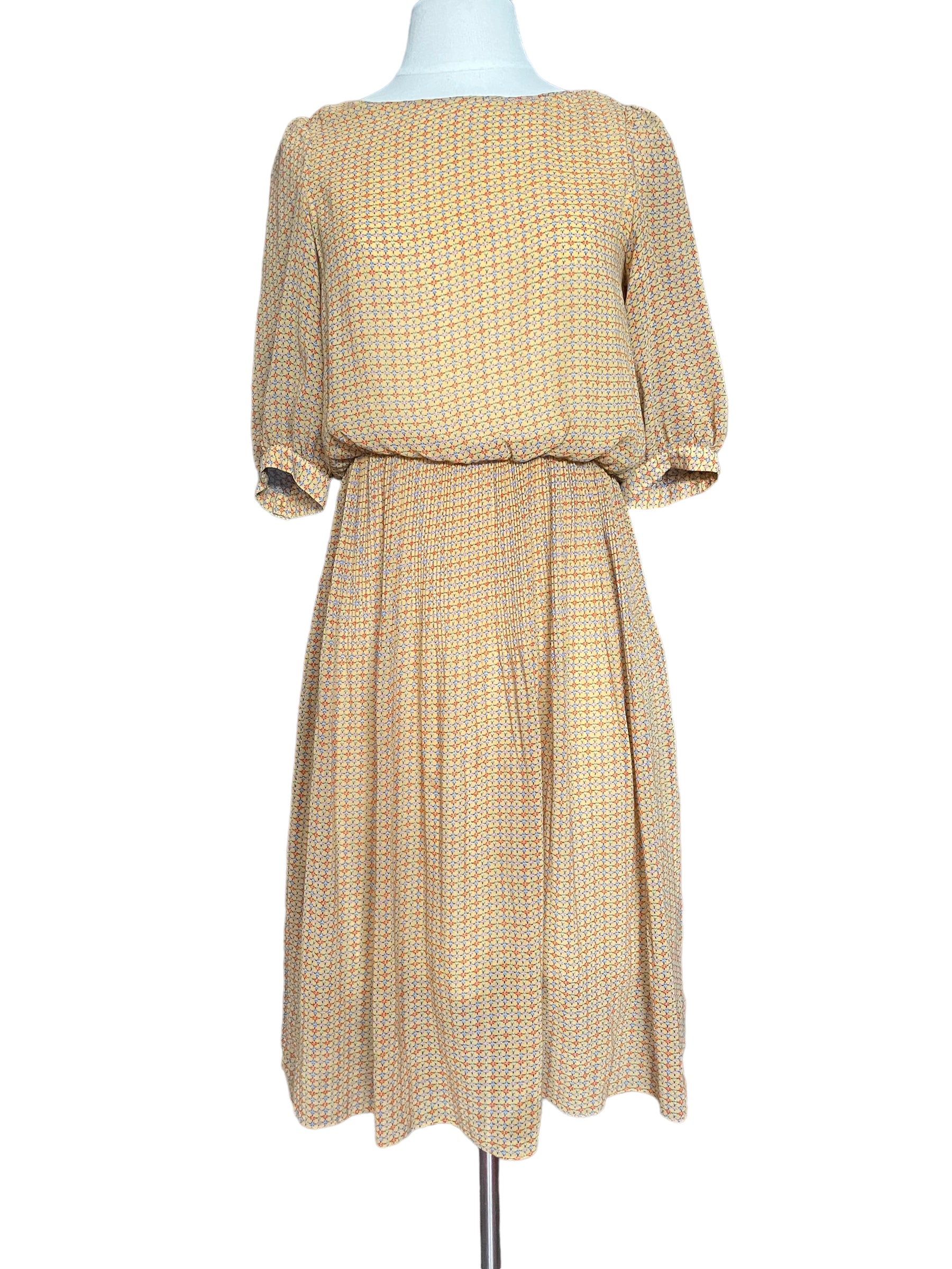 Full front view of Vintage 1950s Parisian Sheer Rayon Dress 