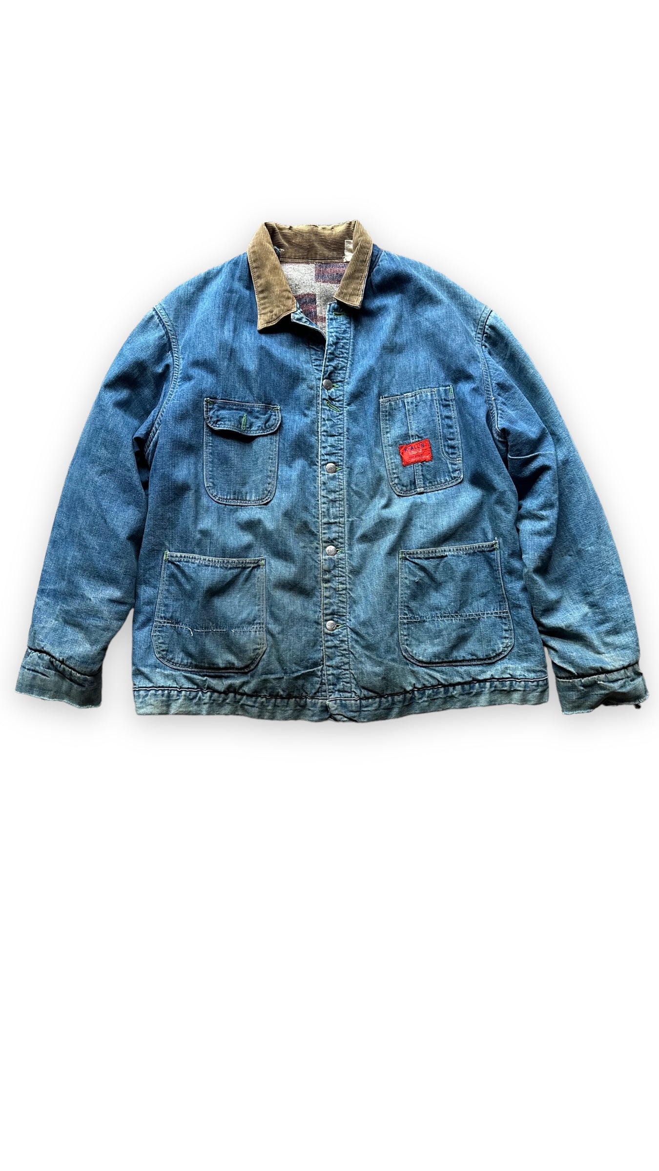 Front View of Vintage K-Alls Brand Blanket Lined Denim Chore Jacket SZ XL | Seattle Vintage Workwear | Barn Owl Vintage