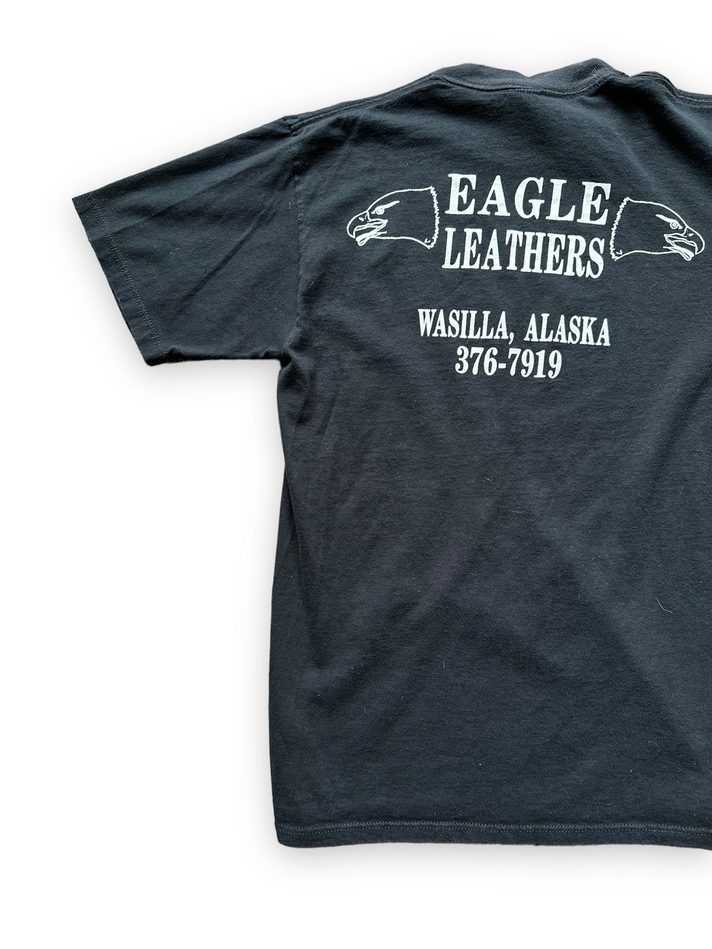 Left Rear View on Vintage Eagle Leathers Wasilla Alaska Harley Davidson Tee SZ M |  Harley Tees Seattle | Barn Owl Vintage Seattle