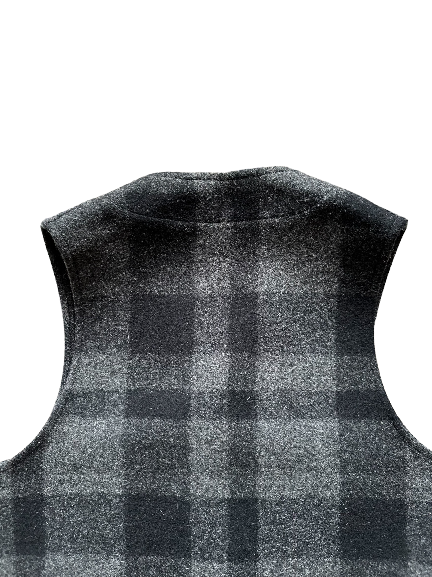 Upper Rear View of Vintage Filson Mackinaw Vest SZ 36 |  Charcoal & Black Mackinaw Wool | Filson Seattle Workwear
