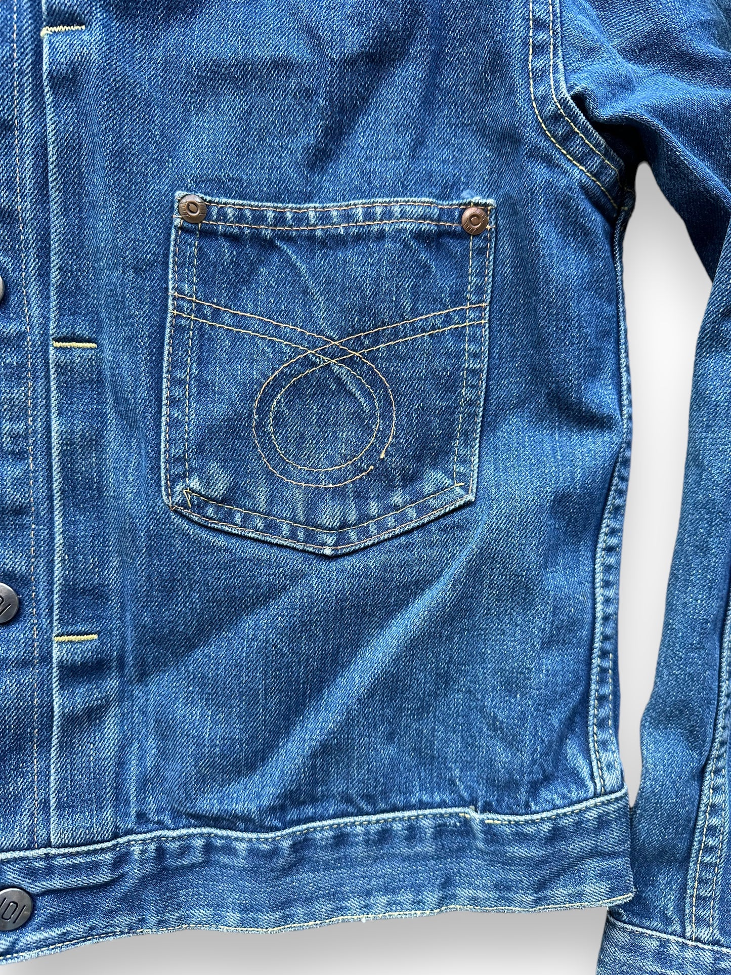 Pocket Detail on Vintage Montgomery Ward 101 Selvedge Denim Jacket SZ S | Vintage Jean Jacket Seattle | Seattle Vintage Denim