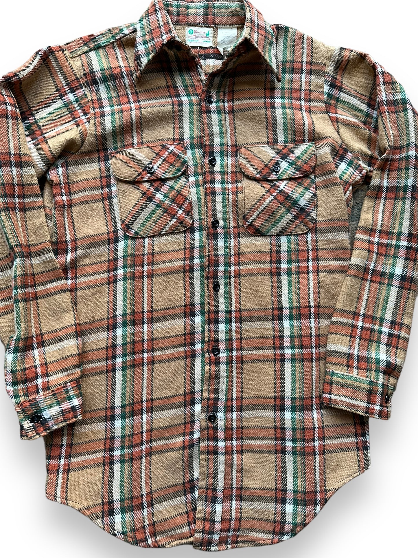 Front Close Up of Vintage 5 Brothers Cotton Blend Flannel SZ M | Vintage Cotton Flannel Seattle | Barn Owl Vintage Seattle