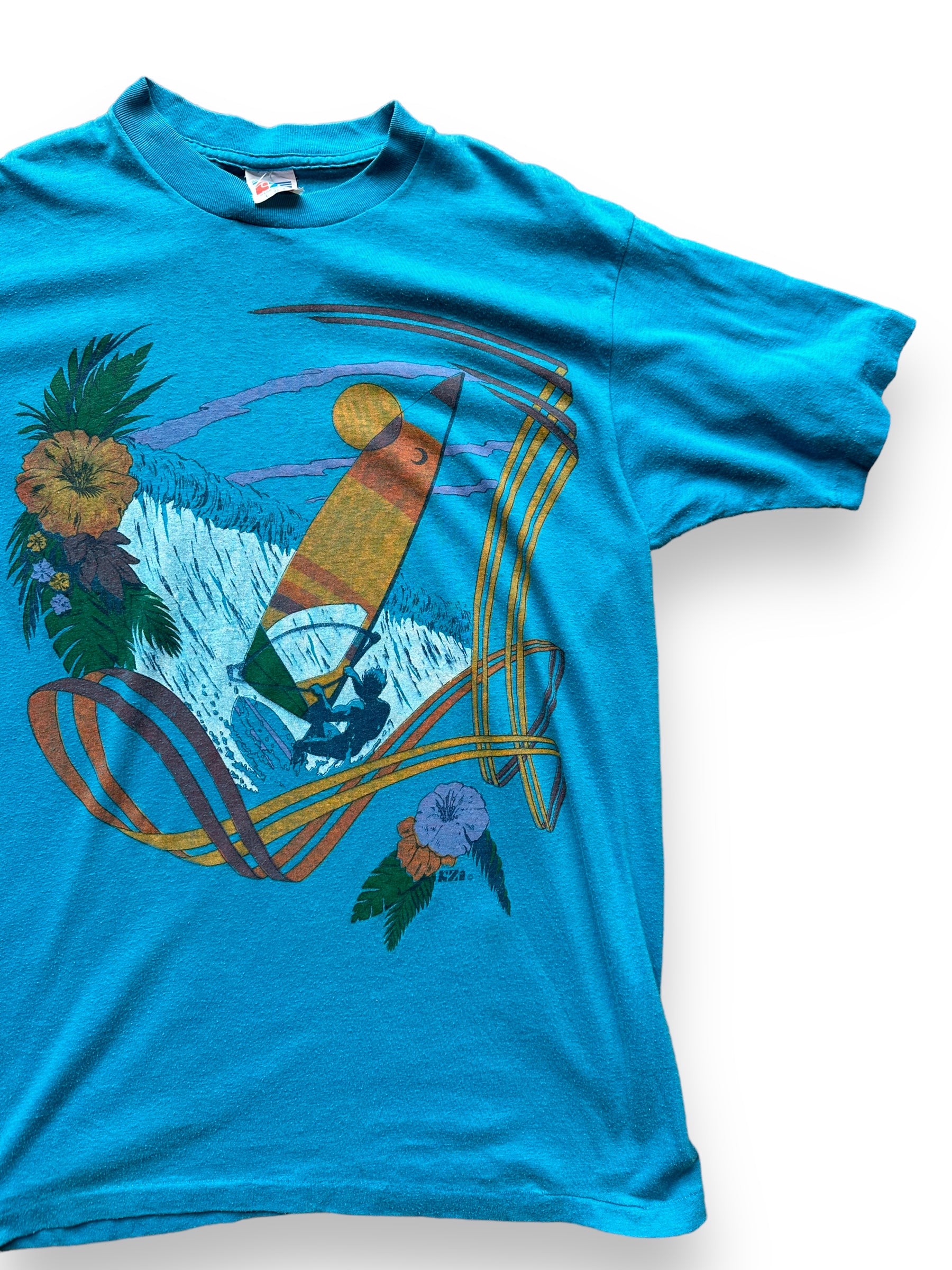 Front left shot of Vintage Blue Wind Surfing Tee SZ L | Vintage T-Shirts Seattle | Barn Owl Vintage Tees Seattle
