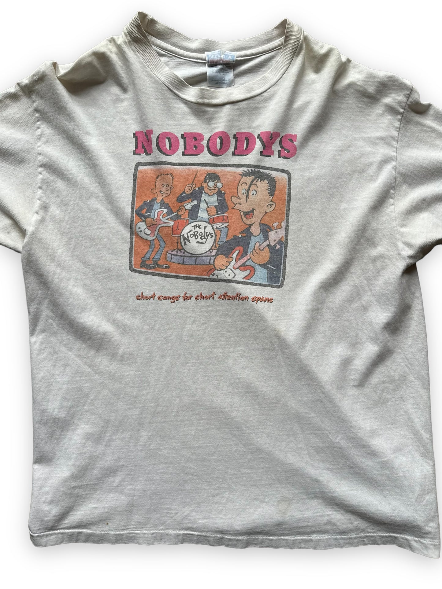 Front View Graphic on Vintage The Nobodys Short Songs For Short Attention Spans Tee SZ XL |  Hopeless Records Rock Tee | Barn Owl Vintage Seattle